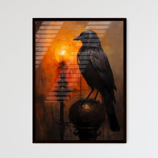 A Poster of A mysterious oil painting with a black crow - A Black Bird Sitting On A Round Object Default Title