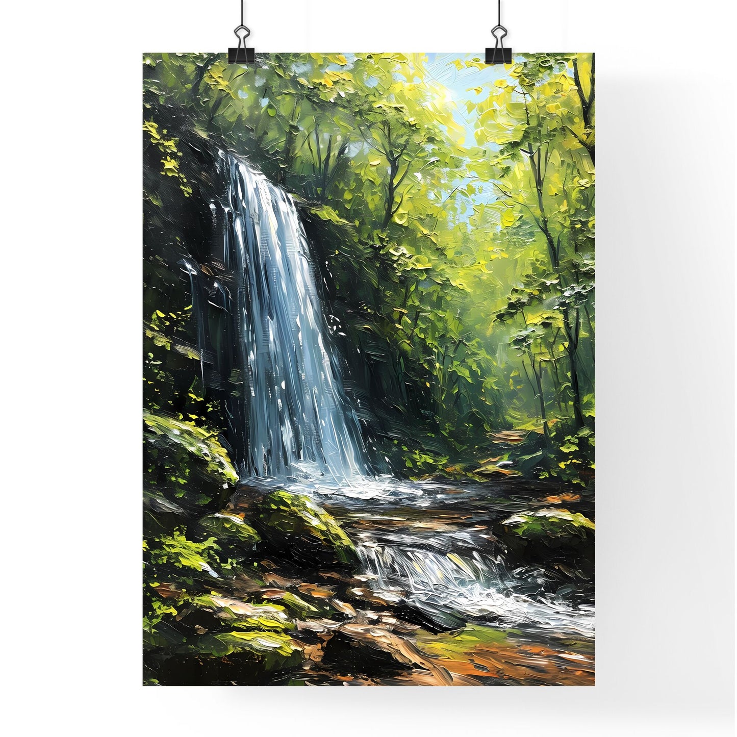 A Poster of Waterfalls landscape - A Waterfall In A Forest Default Title