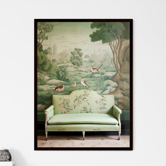 A Poster of the tapestry is green with many animals  Wall Art