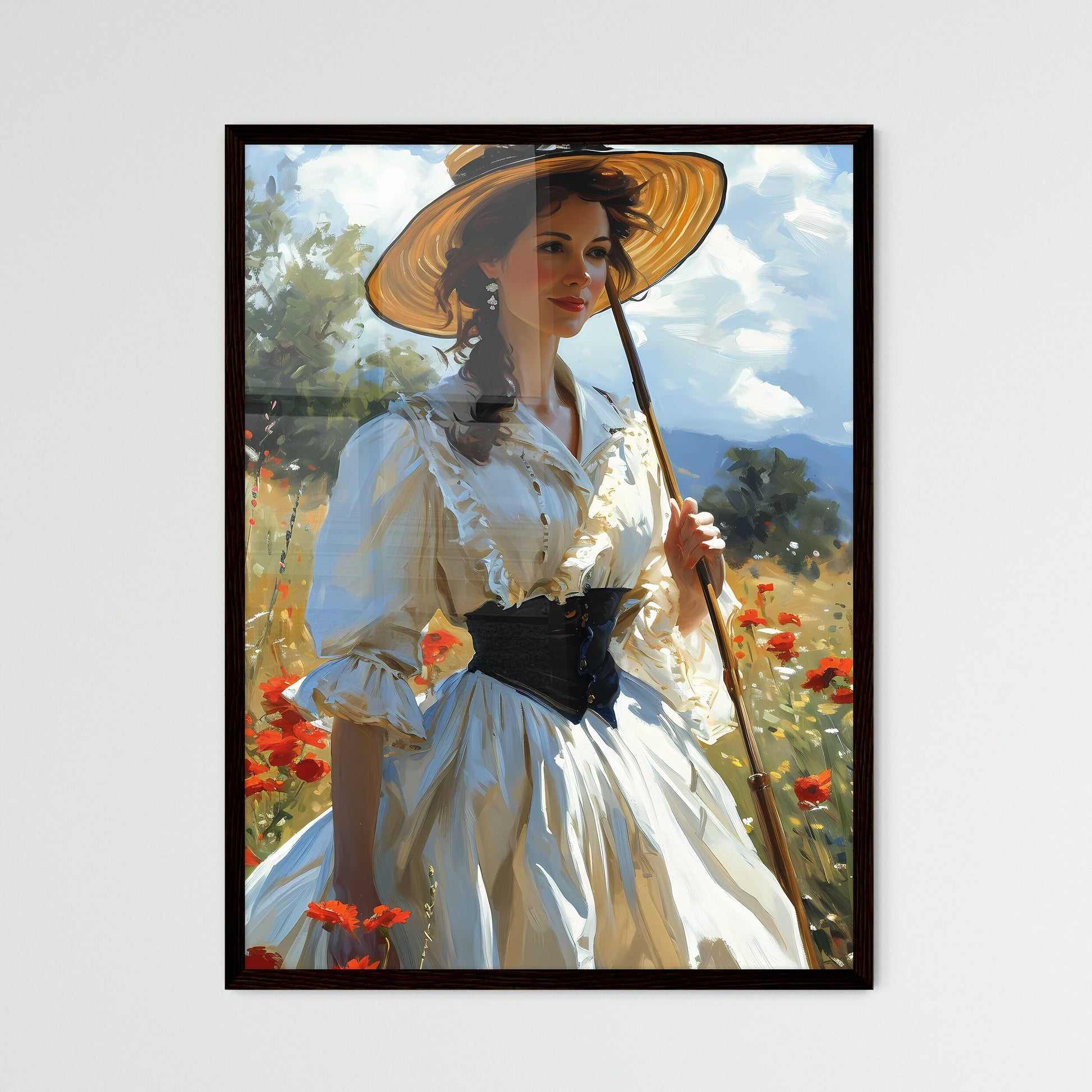 A Poster of wind - A Woman In A Dress Holding An Umbrella Default Title