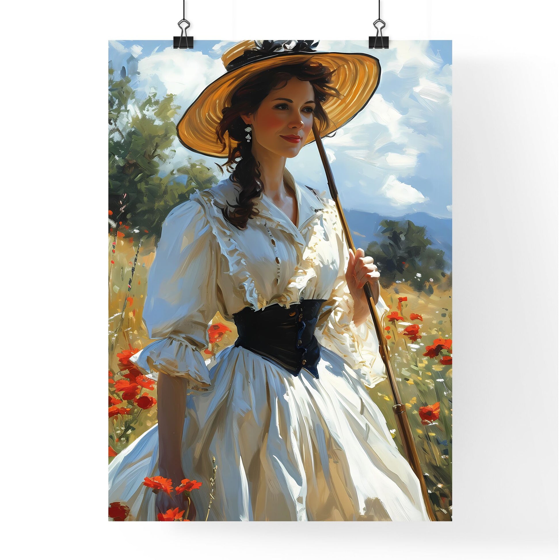 A Poster of wind - A Woman In A Dress Holding An Umbrella Default Title