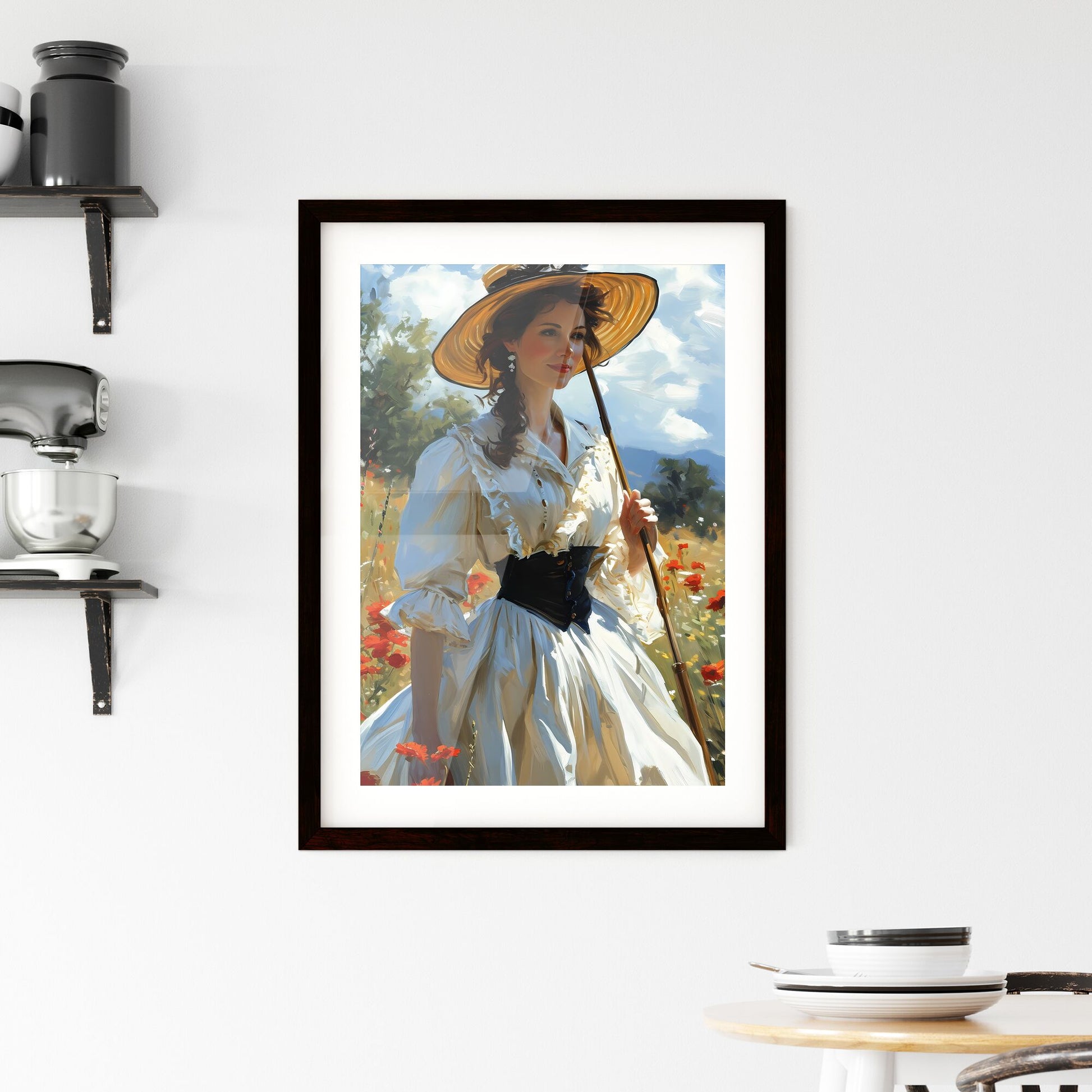 A Poster of wind - A Woman In A Dress Holding An Umbrella Default Title