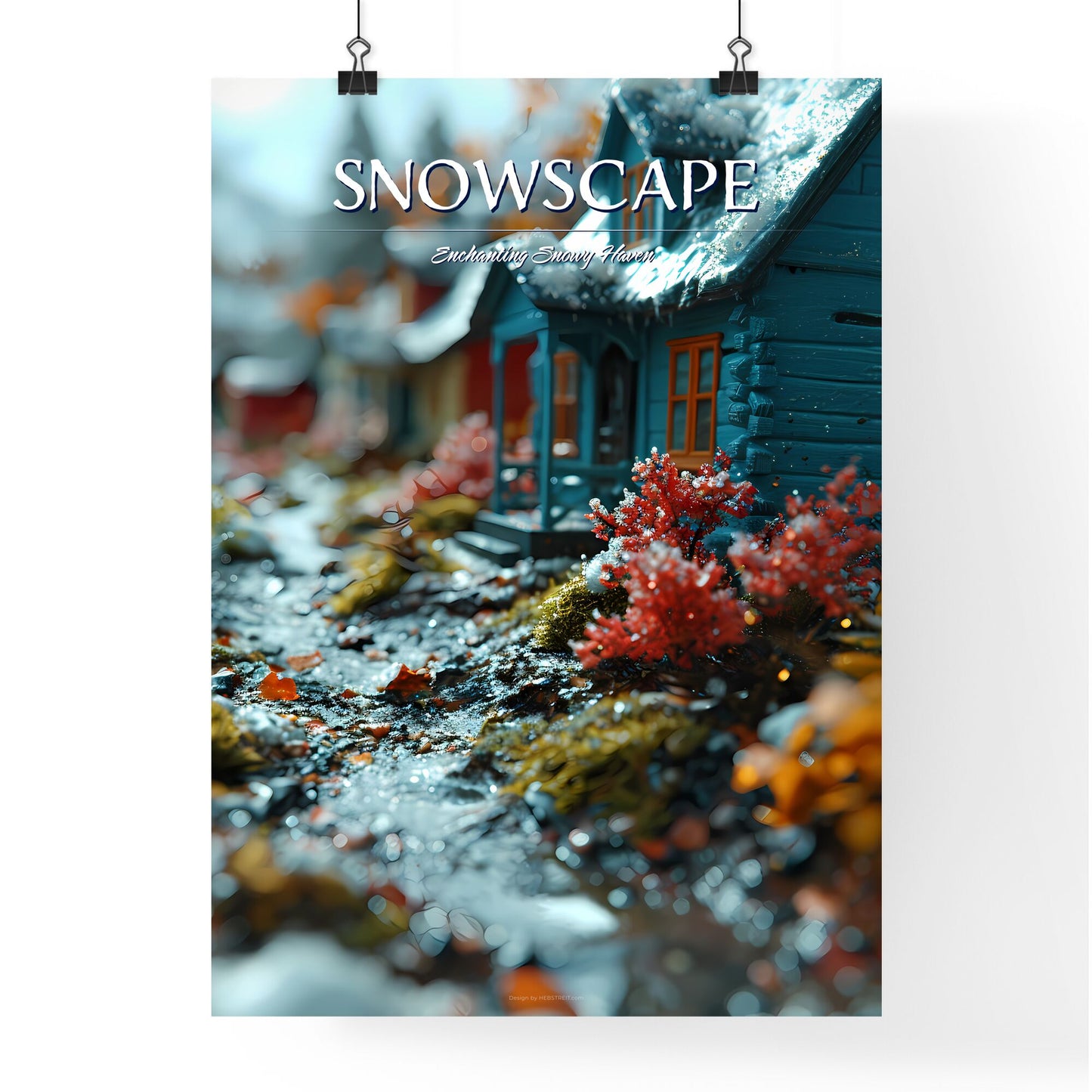 A Poster of a micro landscape of a City in fairy tales - A Small House With Snow On The Ground Default Title