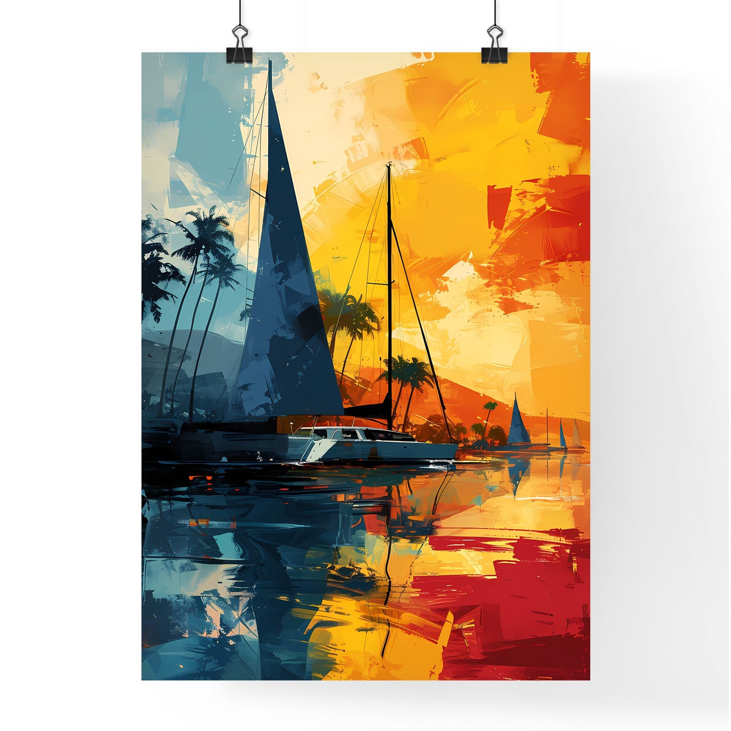 A Poster of abstract hand-made print - A Sailboat In The Water Default Title