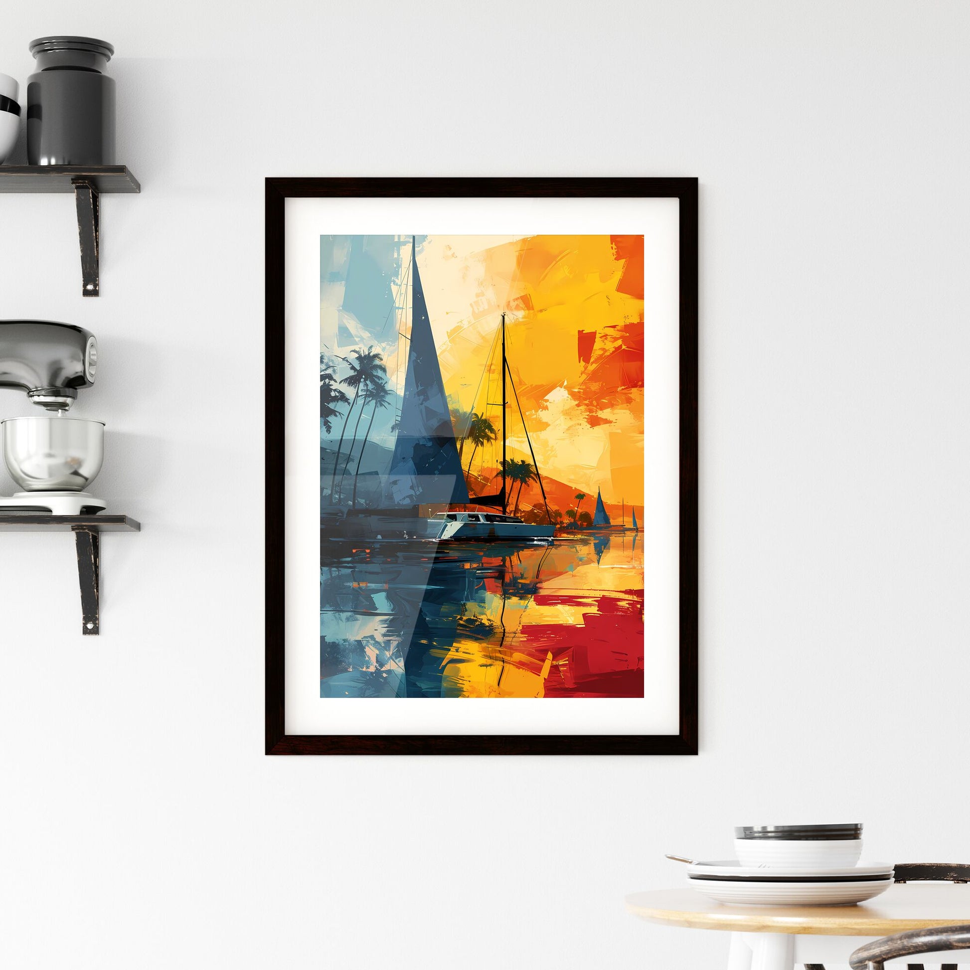 A Poster of abstract hand-made print - A Sailboat In The Water Default Title