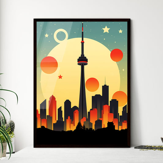 A Poster of minimalist Toronto skyline - A City Skyline With A Large Moon And Stars Framed Art