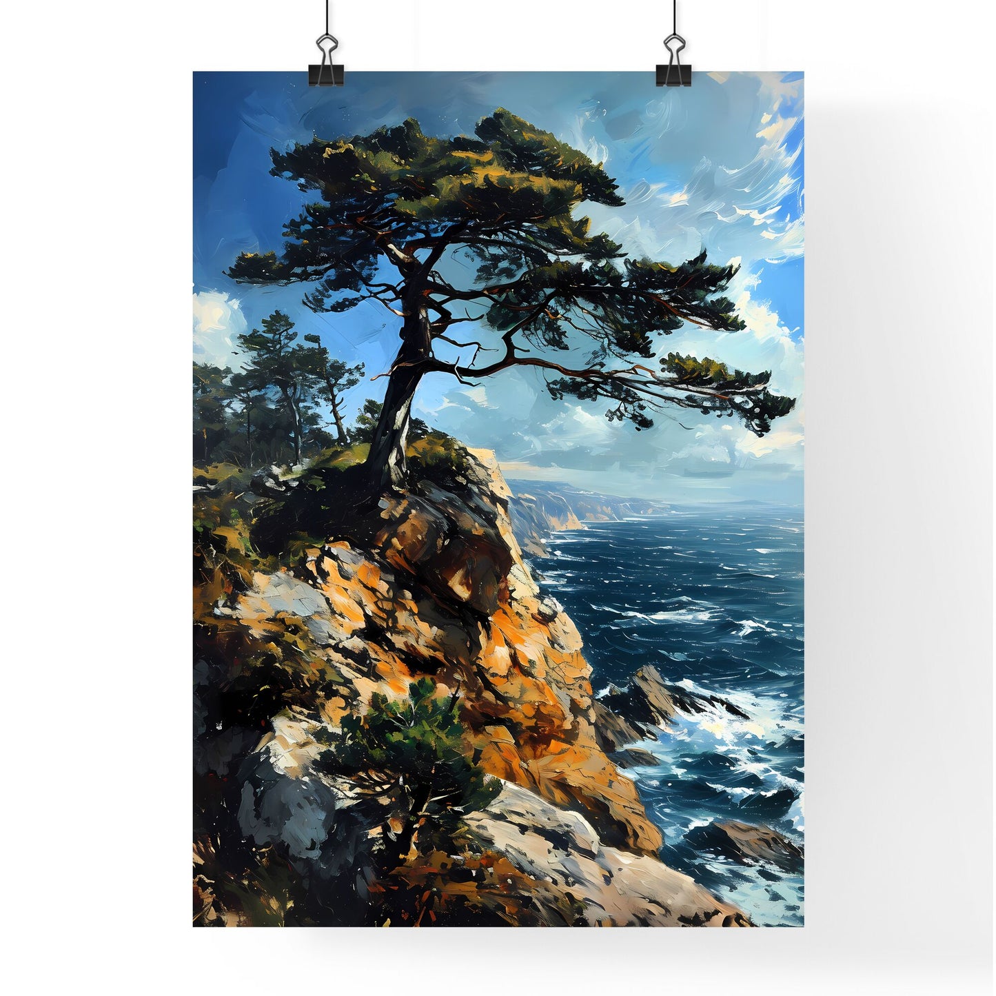 A Poster of wind - A Tree On A Cliff By The Ocean Default Title