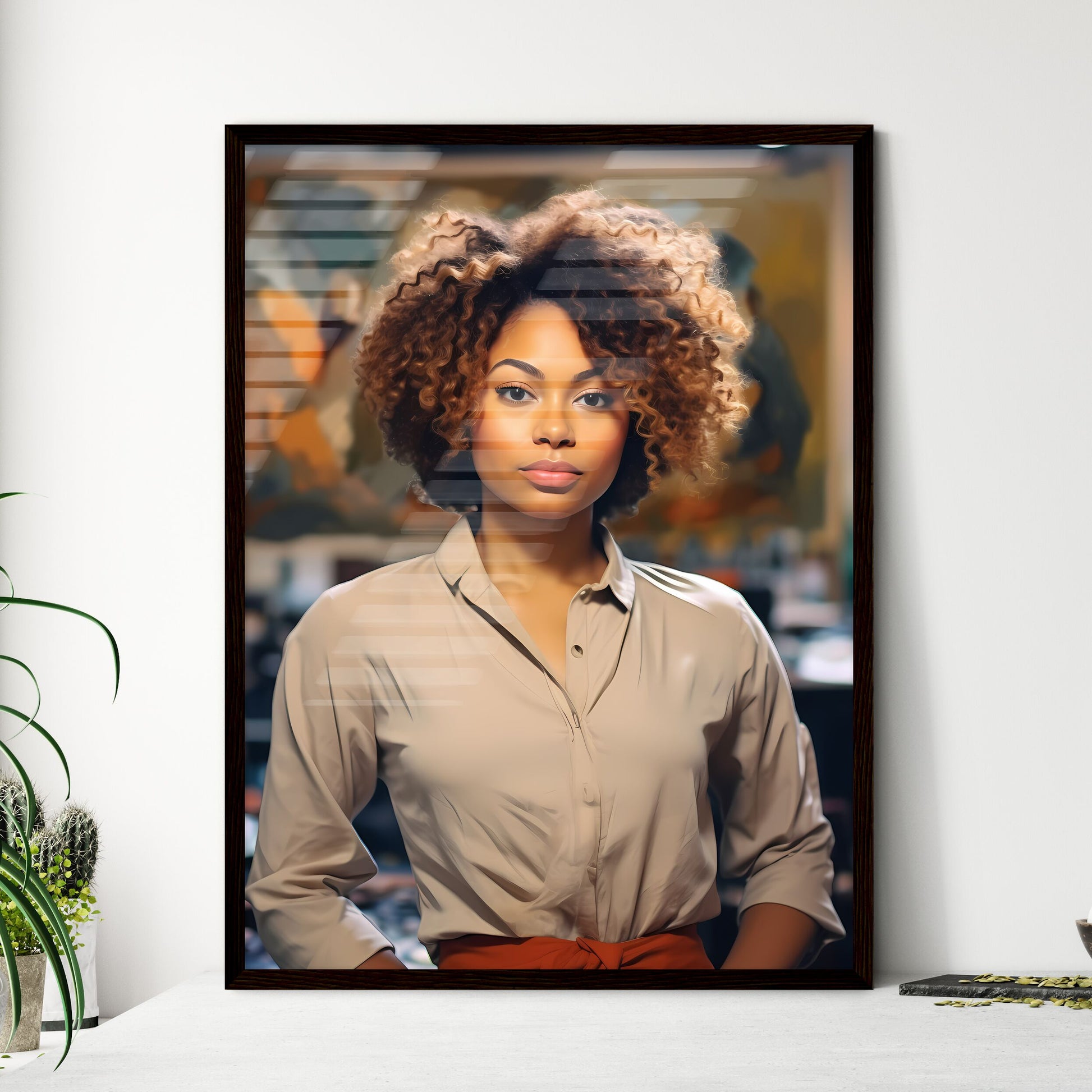 A Poster of Portrait of smiling young african american woman - A Woman With Curly Hair Default Title
