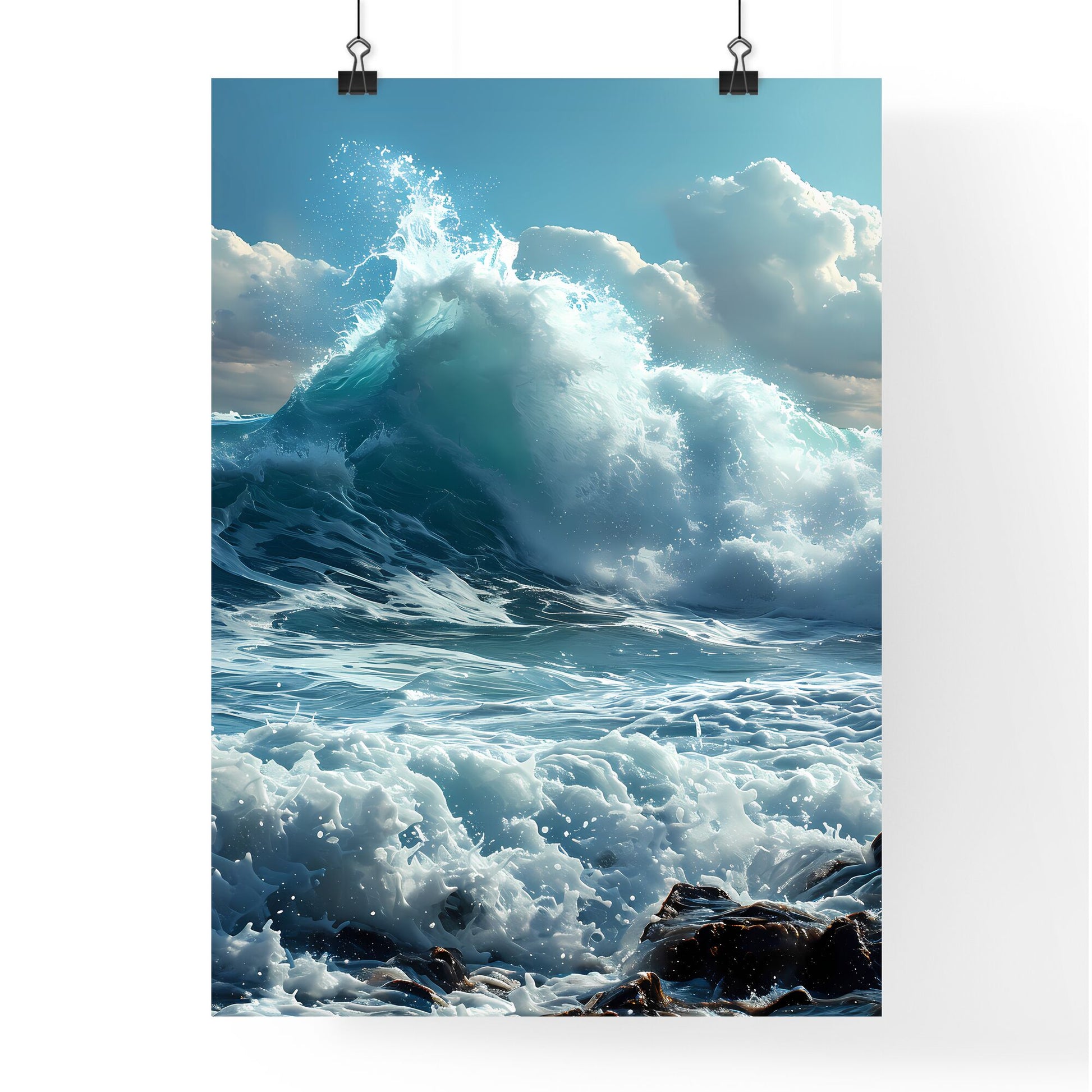 A Poster of waves - A Wave Crashing On Rocks Default Title