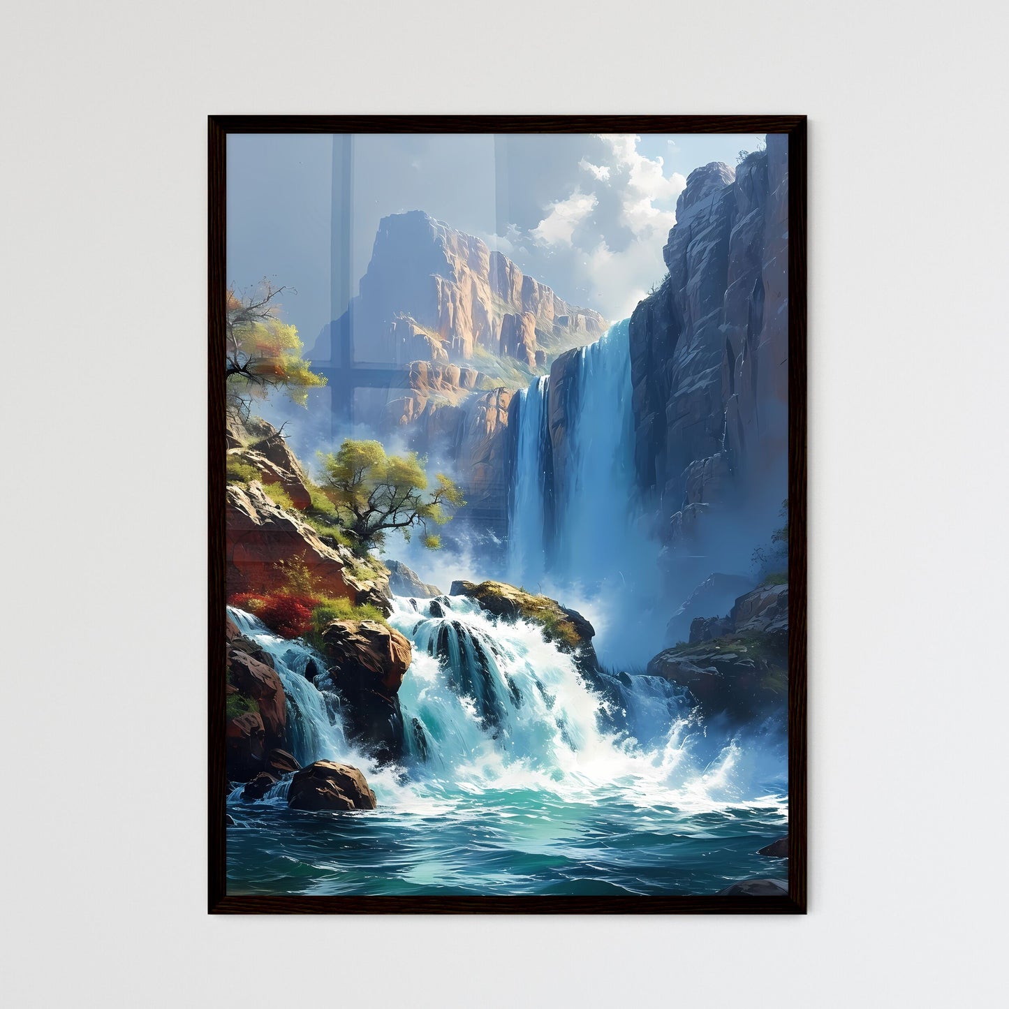 A Poster of Waterfalls landscape - A Waterfall In A Rocky Area Default Title