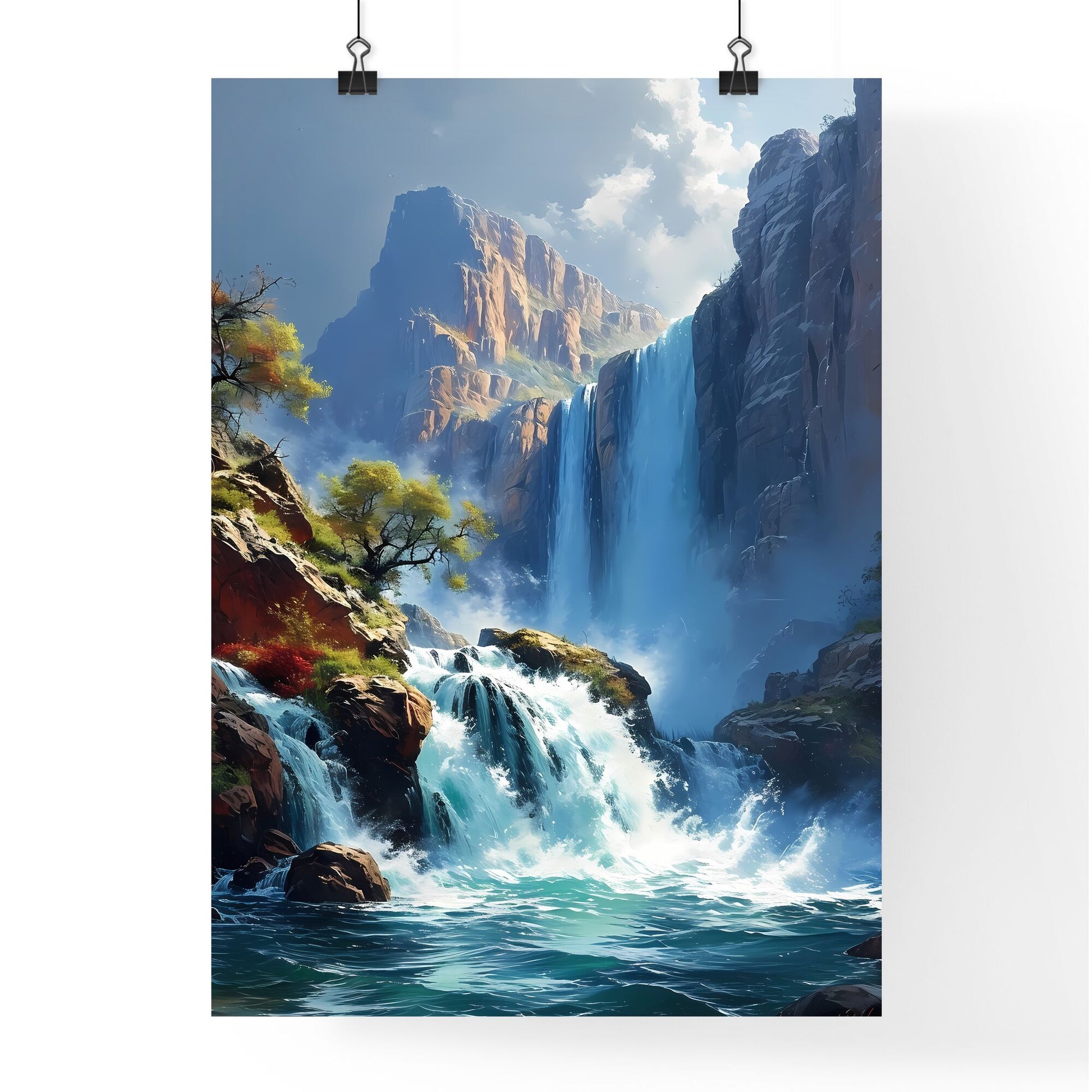 A Poster of Waterfalls landscape - A Waterfall In A Rocky Area Default Title