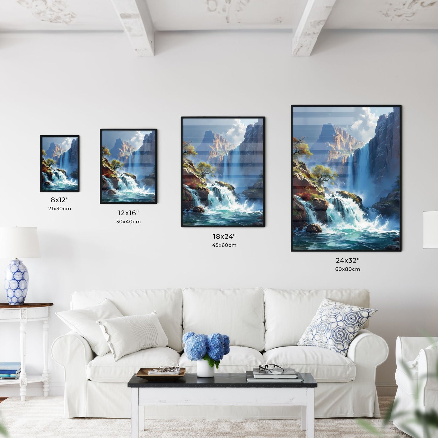 A Poster of Waterfalls landscape - A Waterfall In A Rocky Area Default Title