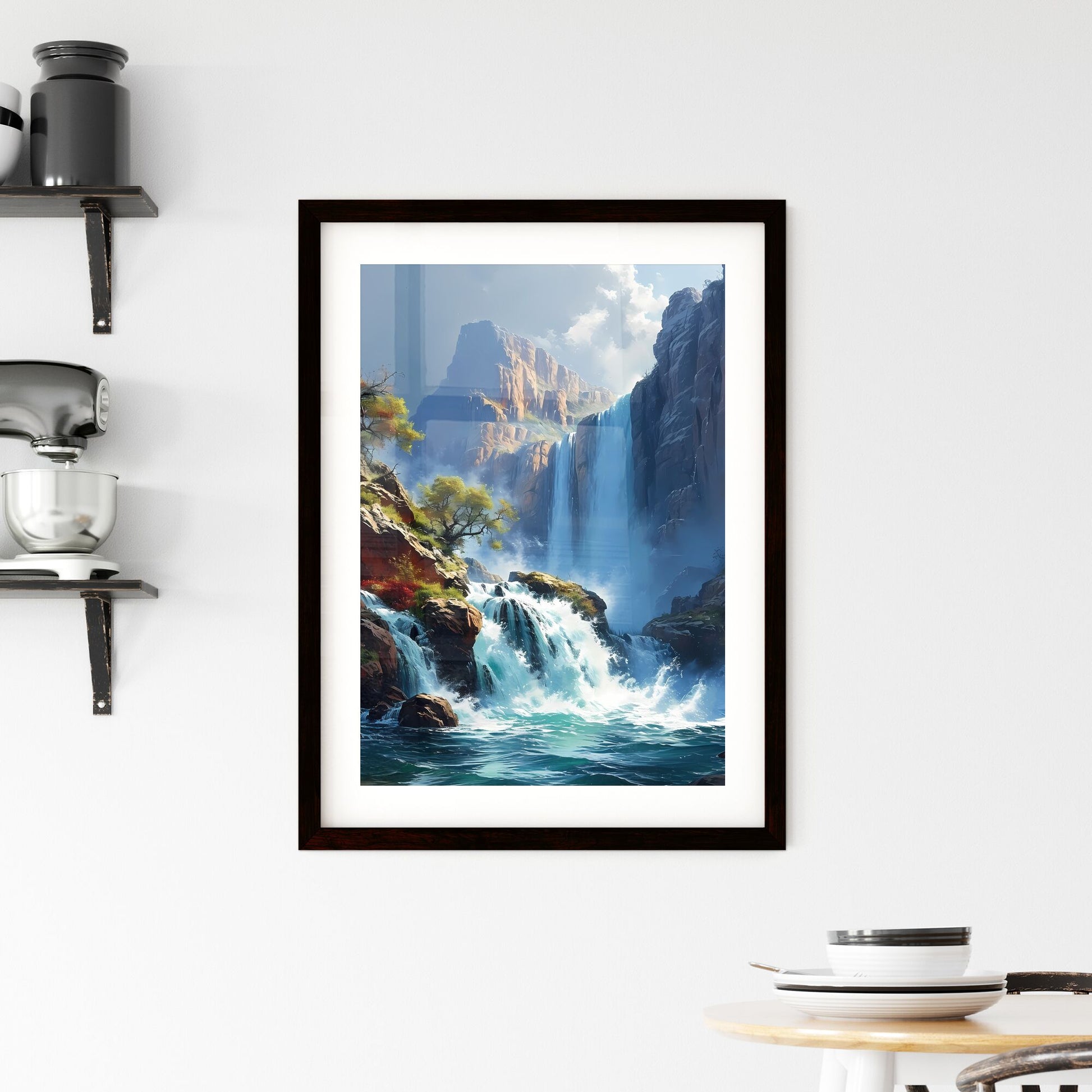 A Poster of Waterfalls landscape - A Waterfall In A Rocky Area Default Title