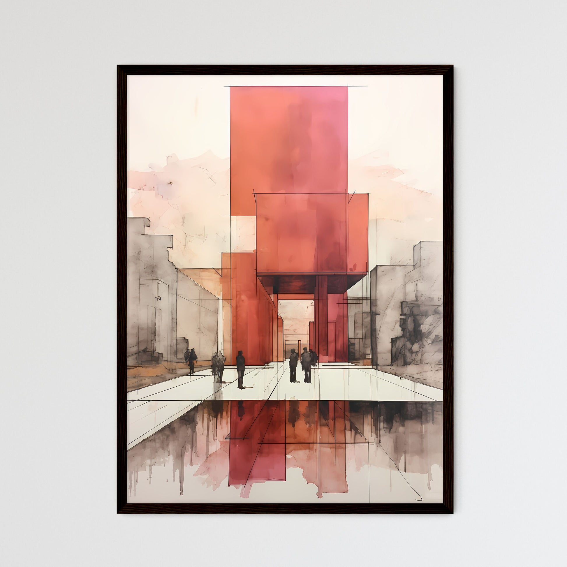 A Poster of minimalism architecture - A Drawing Of A Building With Red Columns Default Title