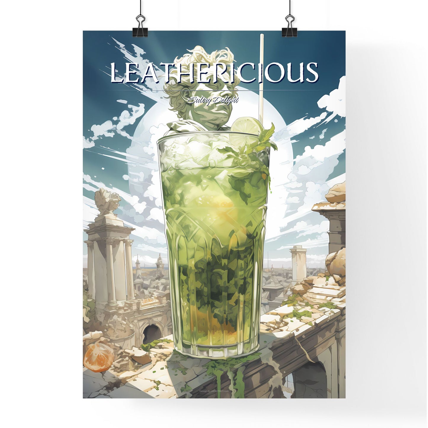A Poster of mojito drink - A Glass Of Liquid With A Statue Of A Man'S Head Default Title
