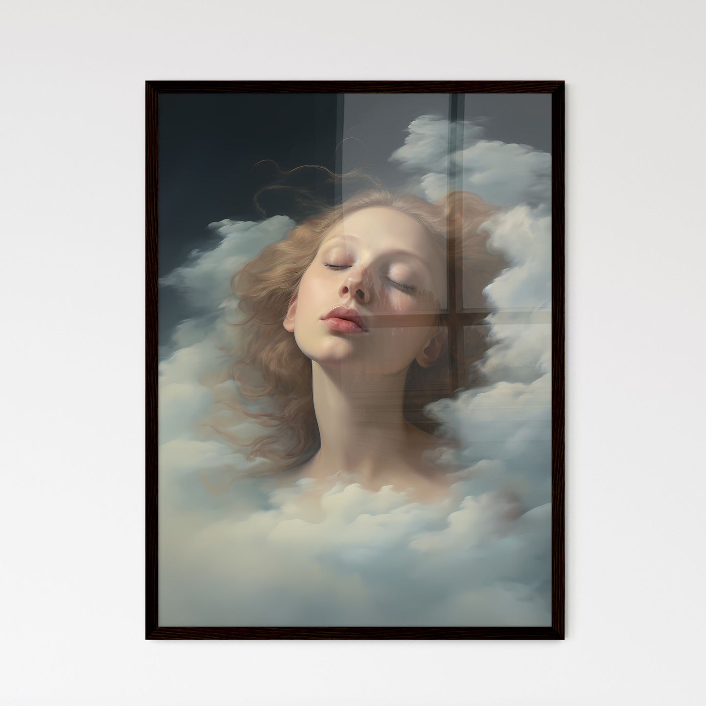A Poster of cloudy sky portraits - A Woman W - Framed Art Print
