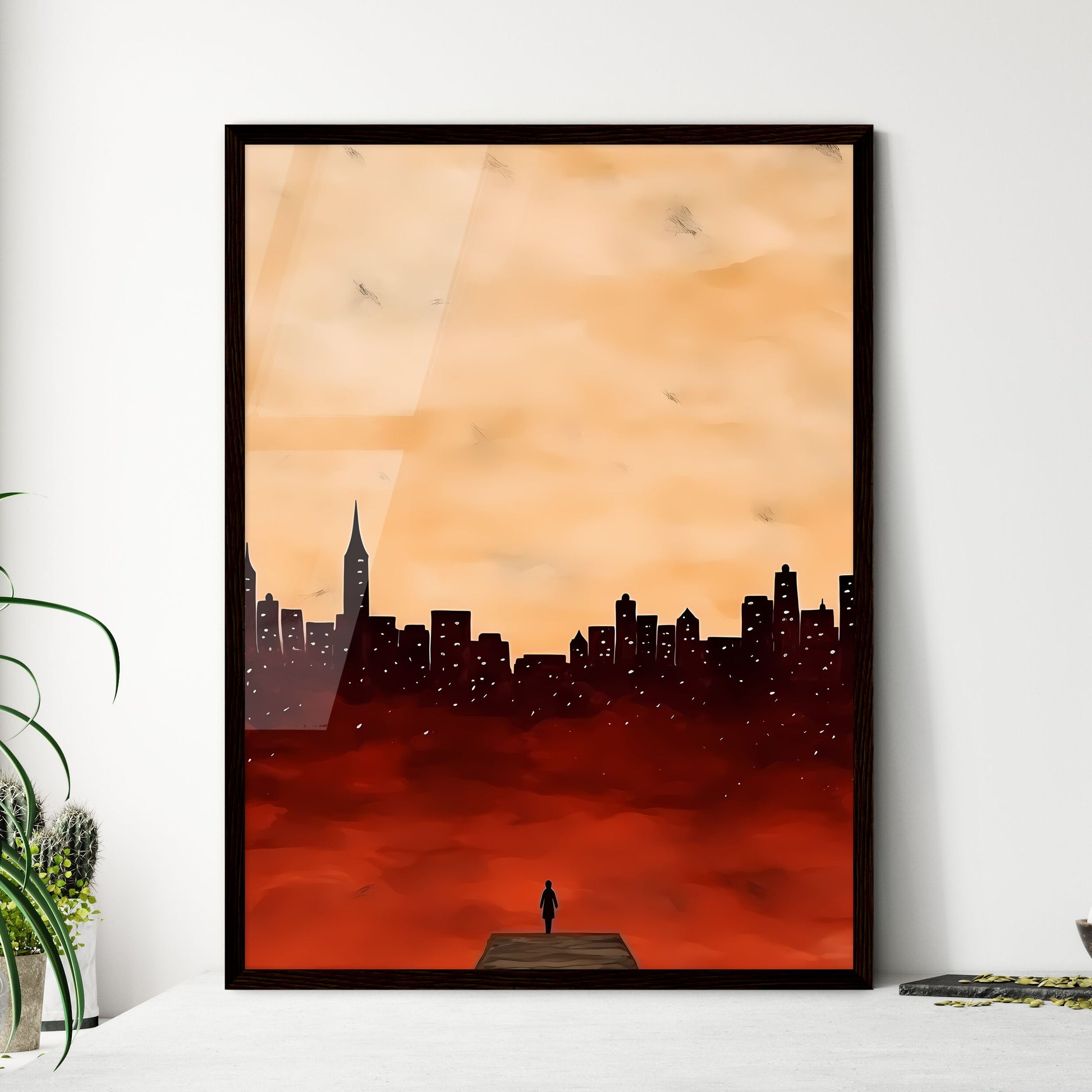 A Poster of minimal christmas background - A Silhouette Of A City Framed Art