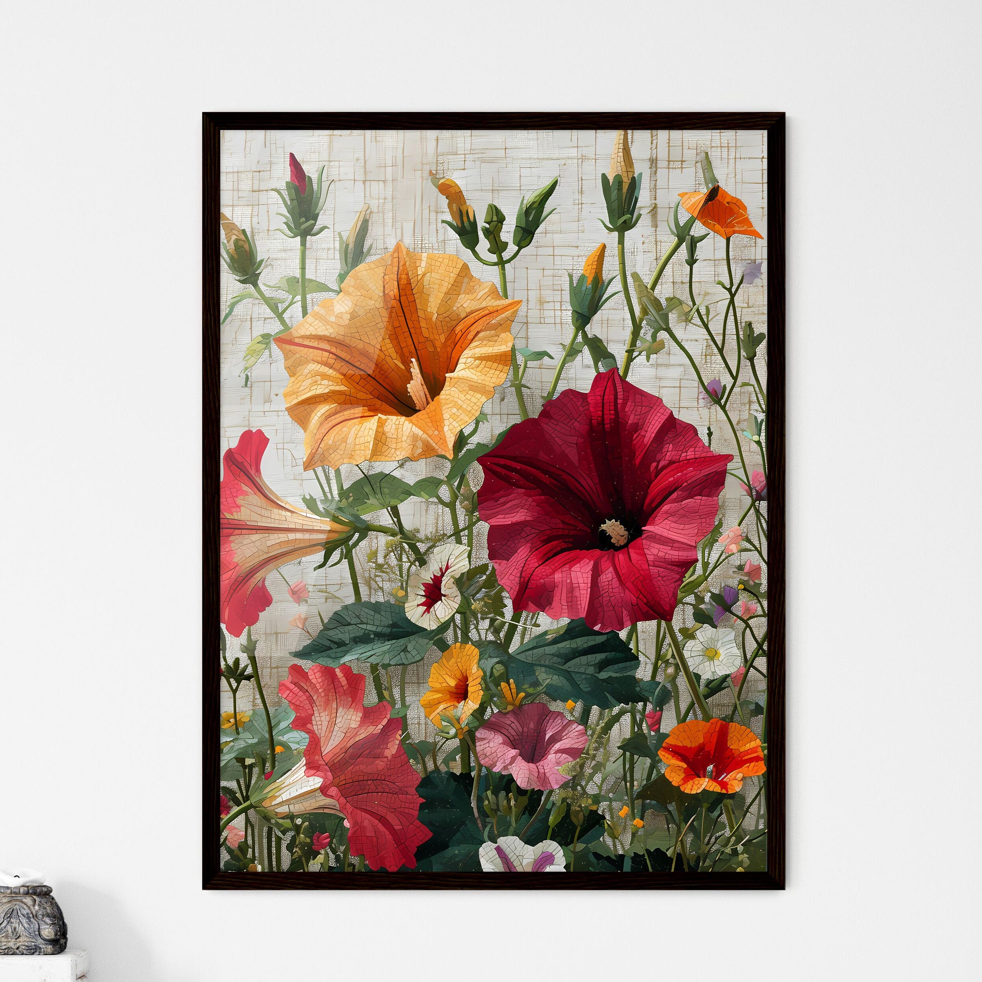 A Poster of morning glory flowers - A Close  - Framed Art Print