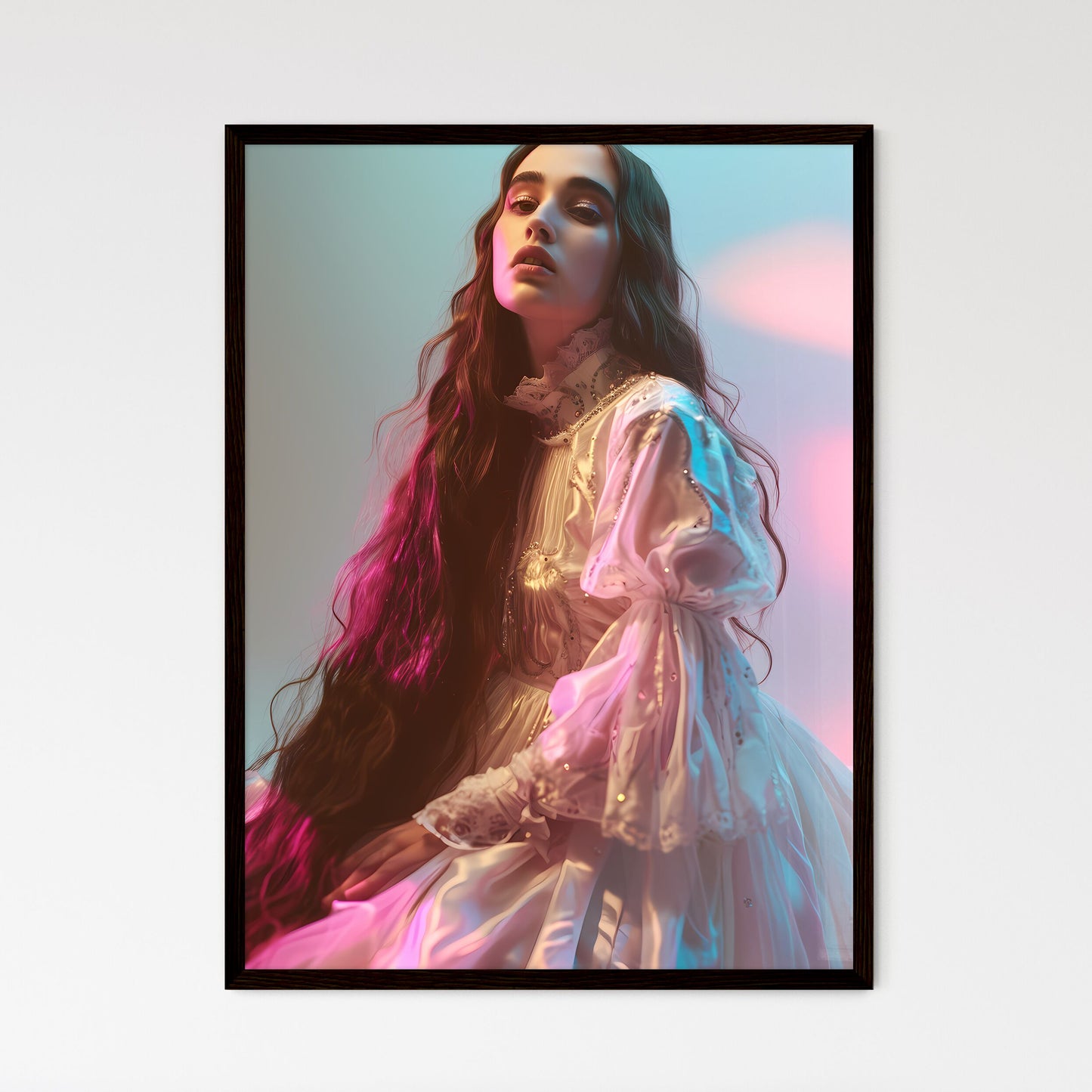 A Poster of pink and blue pastel photomodel  - Framed Art Print