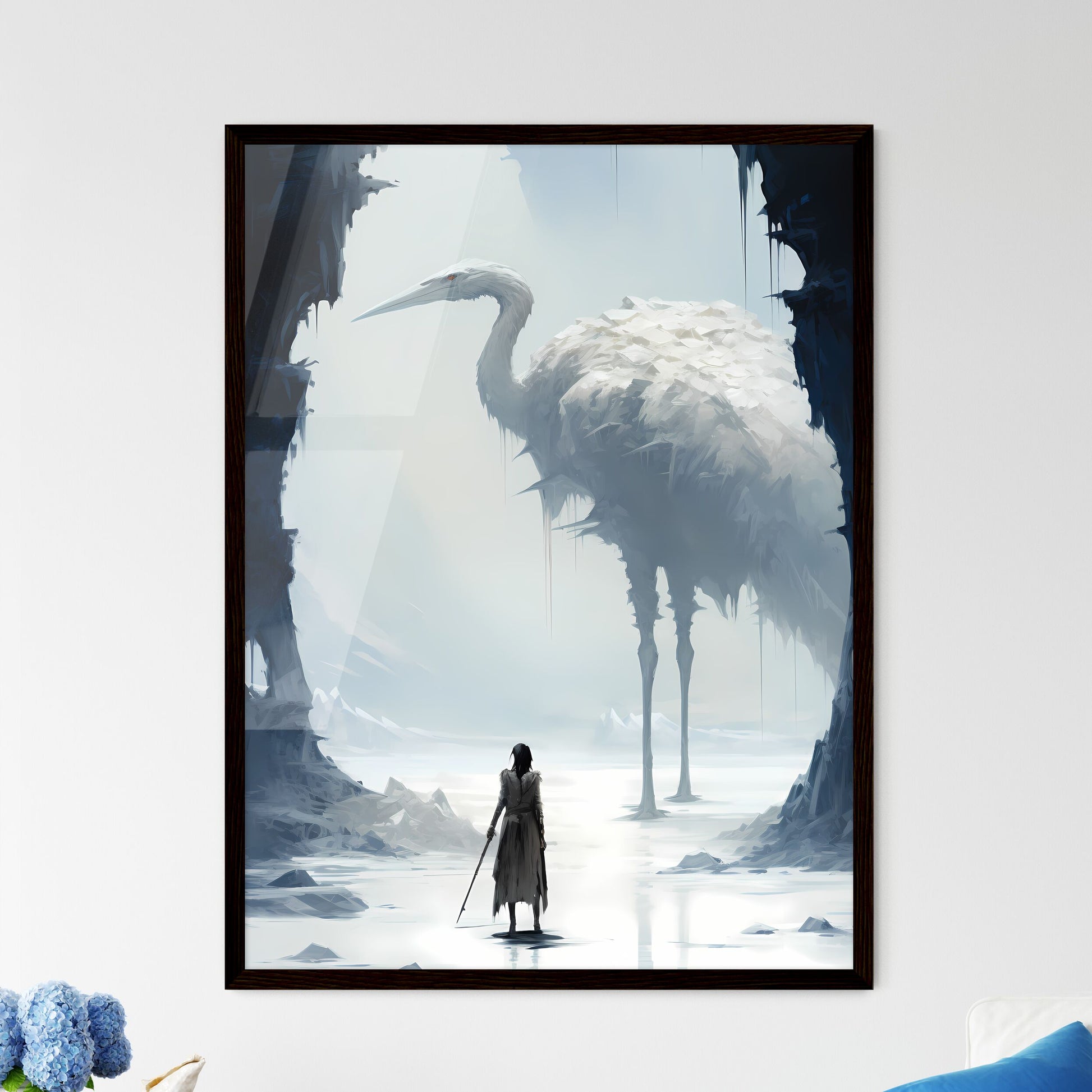 A Poster of A rider on a large ostrich  Wall Art