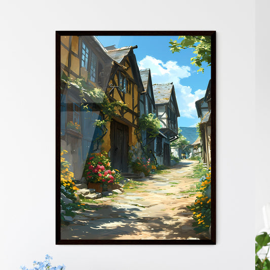 A Poster of Darmstadt Hesse germany Skyline - A Street With Flowers And Buildings Framed Art