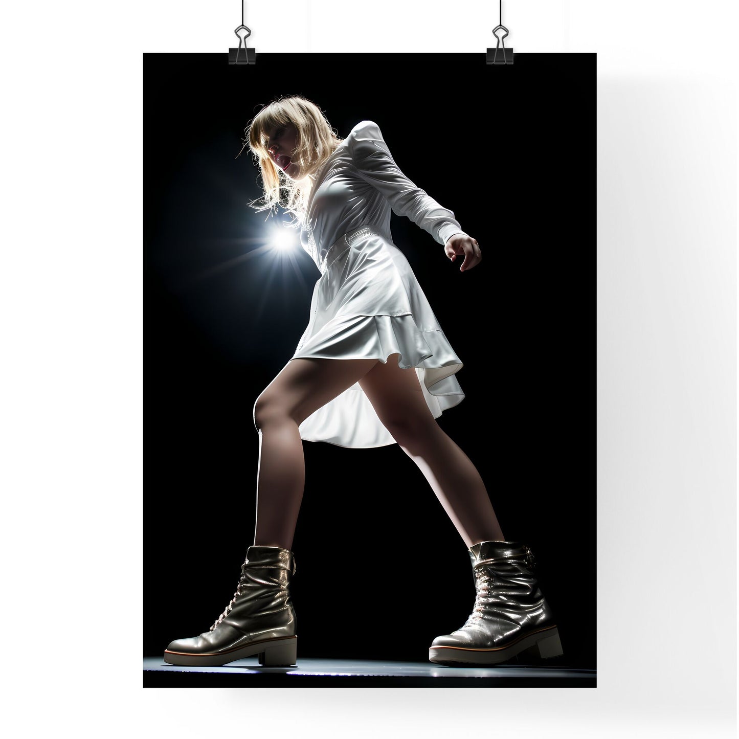 A Poster of very low angle - A Woman In A White Dress And High Heels Default Title