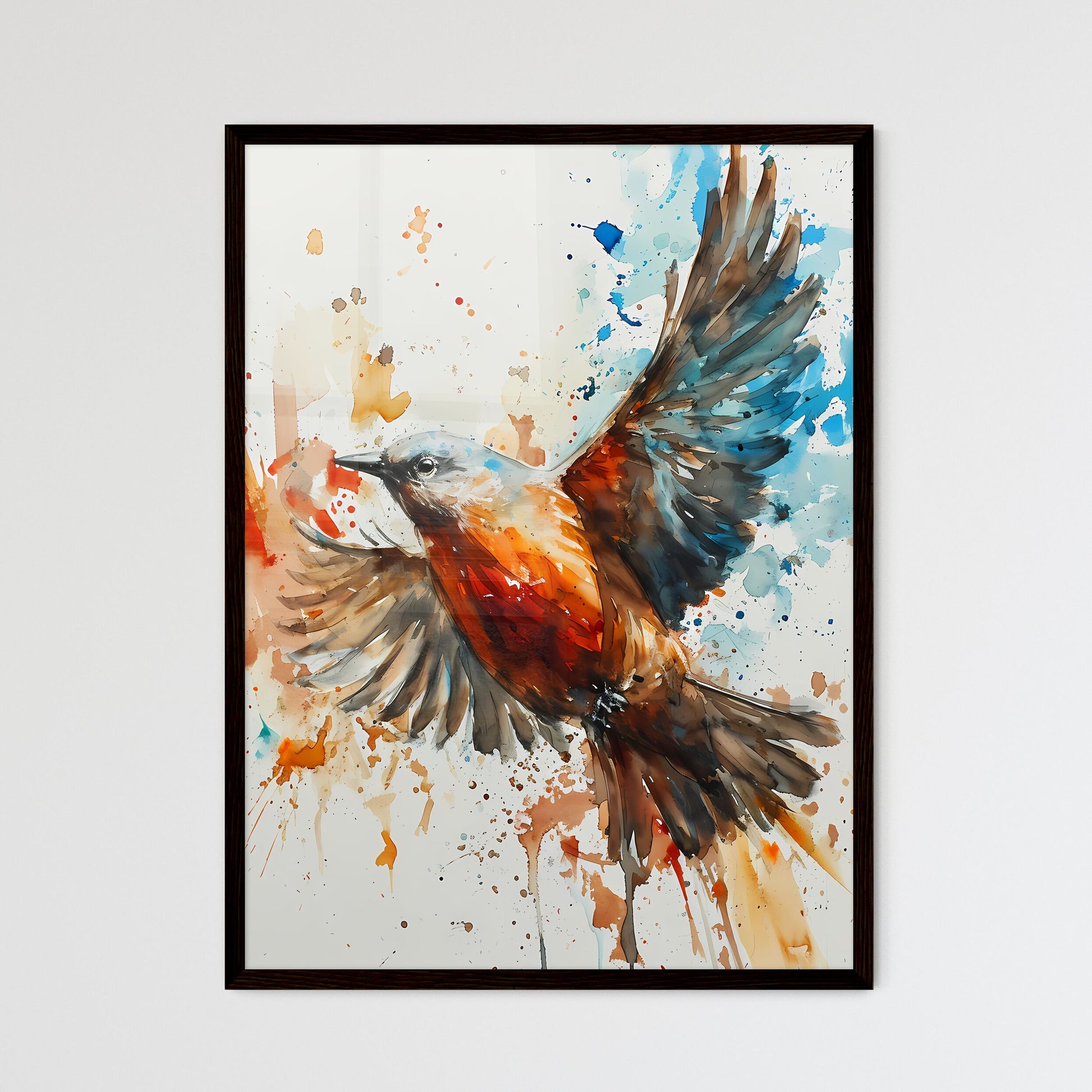 A Poster of watercolor bird in flight in beige tones  Wall Art