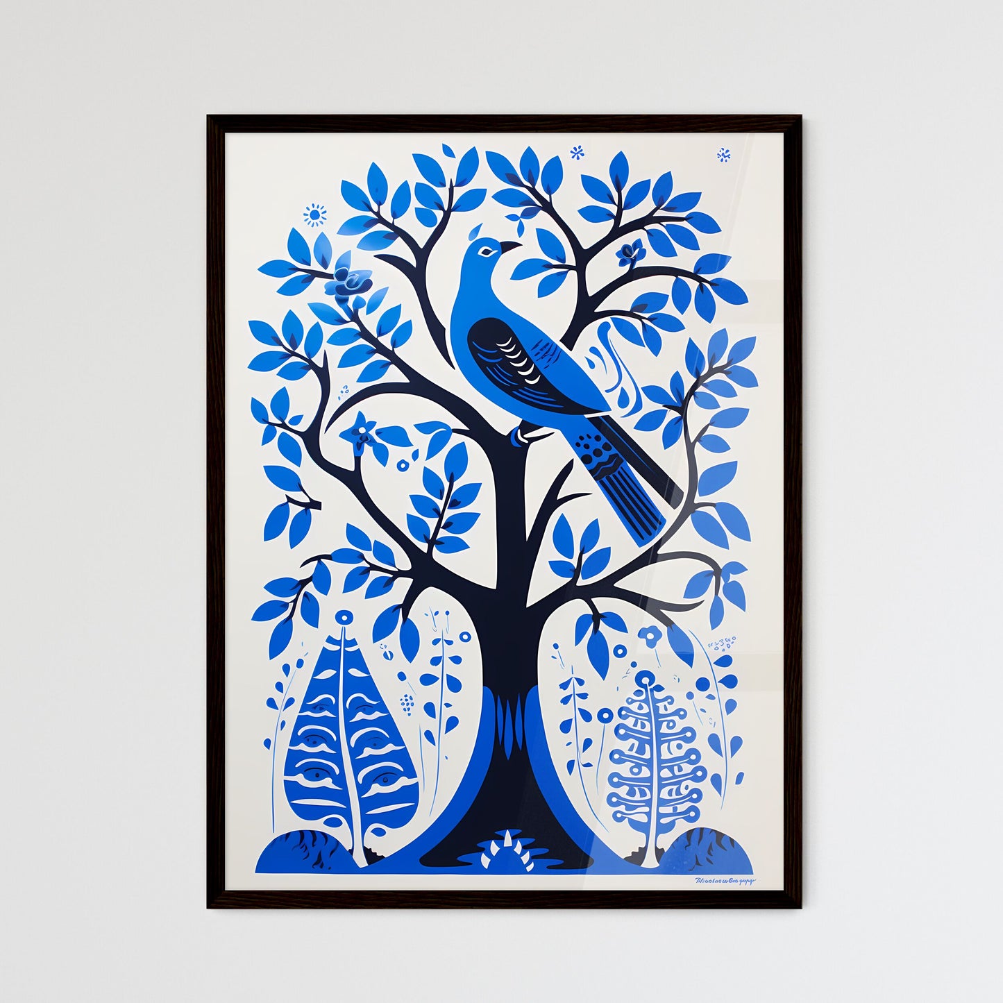 A Poster of silkscreened stencil - A Blue Bird On A Tree Default Title