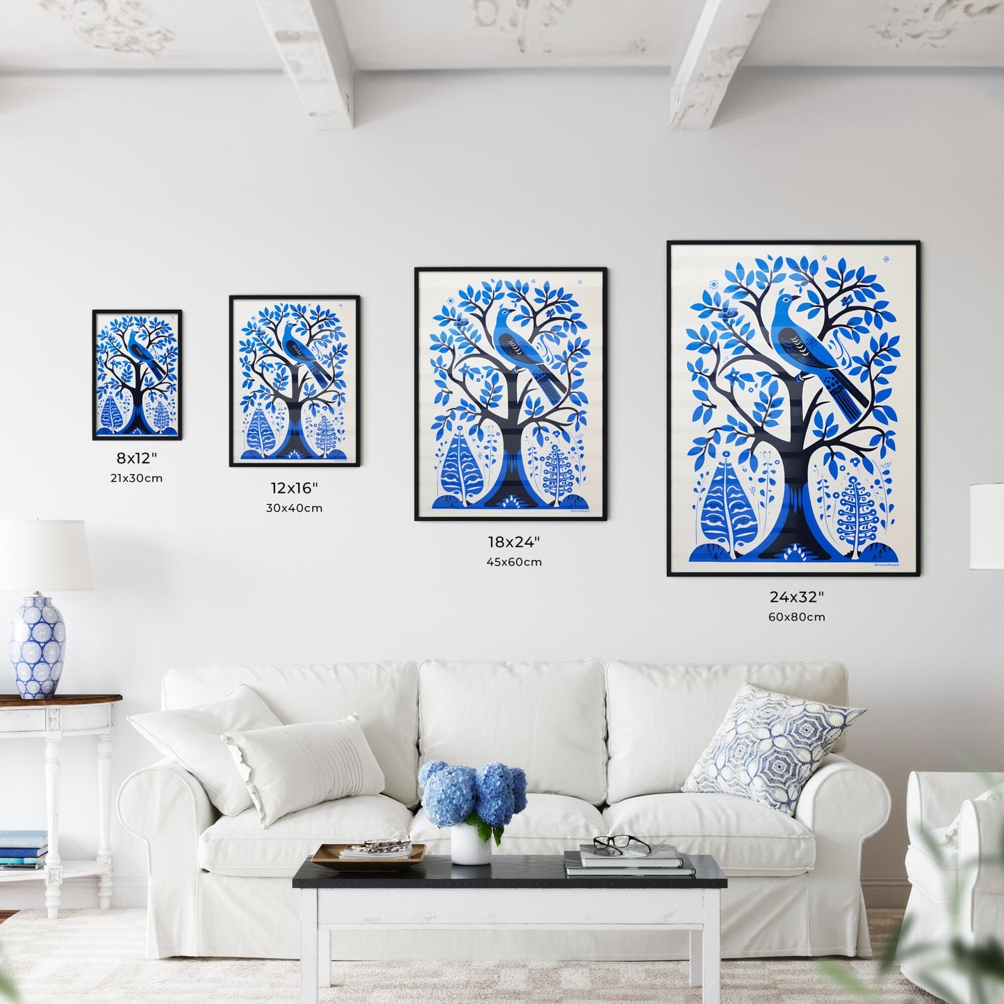 A Poster of silkscreened stencil - A Blue Bird On A Tree Default Title