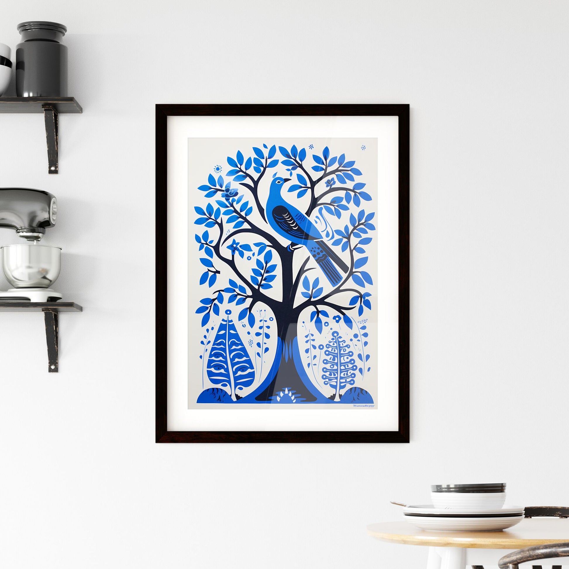 A Poster of silkscreened stencil - A Blue Bird On A Tree Default Title