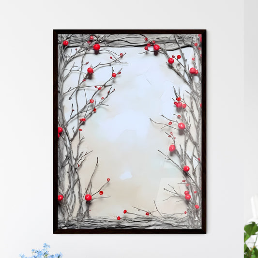 A Poster of Holiday Frame made from Christmas tree - A Frame Of Branches With Red Berries Default Title