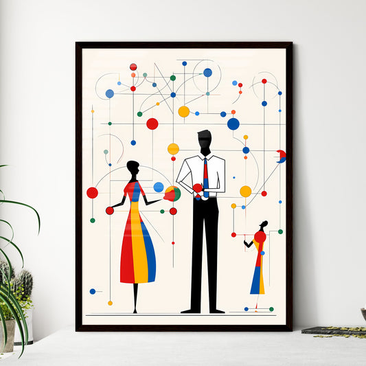 A Poster of minimalist teacher art - A Man And Woman Standing In Front Of A Colorful Pattern Default Title
