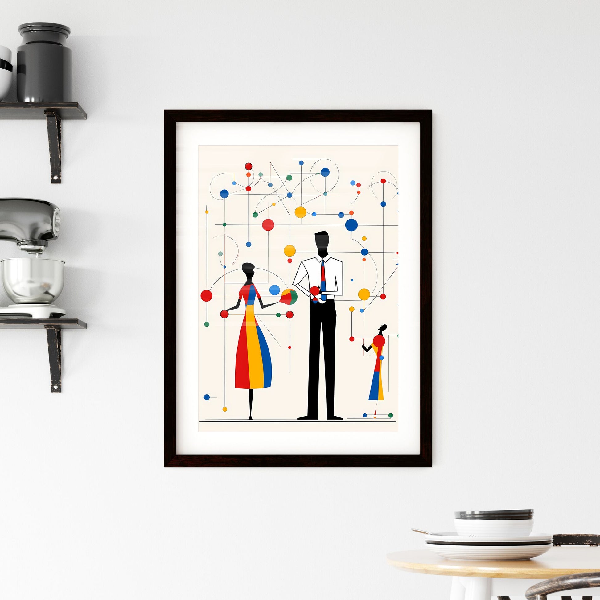 A Poster of minimalist teacher art - A Man And Woman Standing In Front Of A Colorful Pattern Default Title