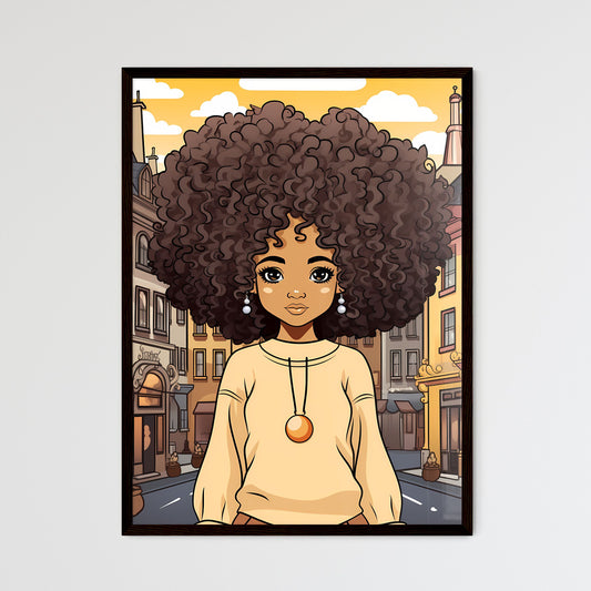 A Poster of cute afro girl - Cartoon Girl With Big Curly Hair And Large Earrings Default Title