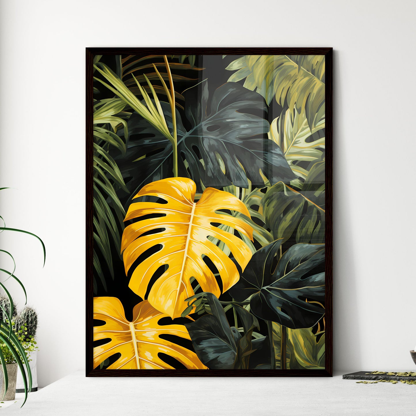 A Poster of monochrome monstera tropical lea - Framed Art Print