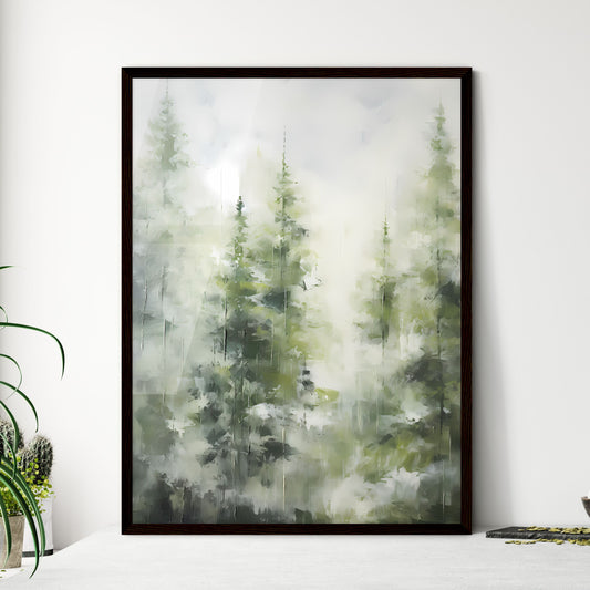 A Poster of a painting of green forest trees - Framed Art Print