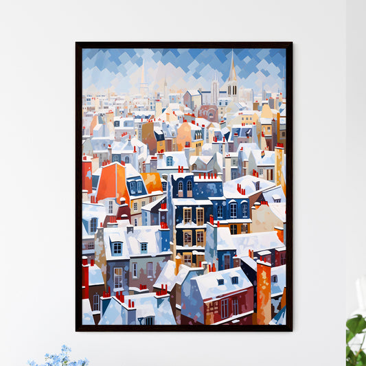 A Poster of snowy urban roofs of paris - A City Covered In Snow Framed Art