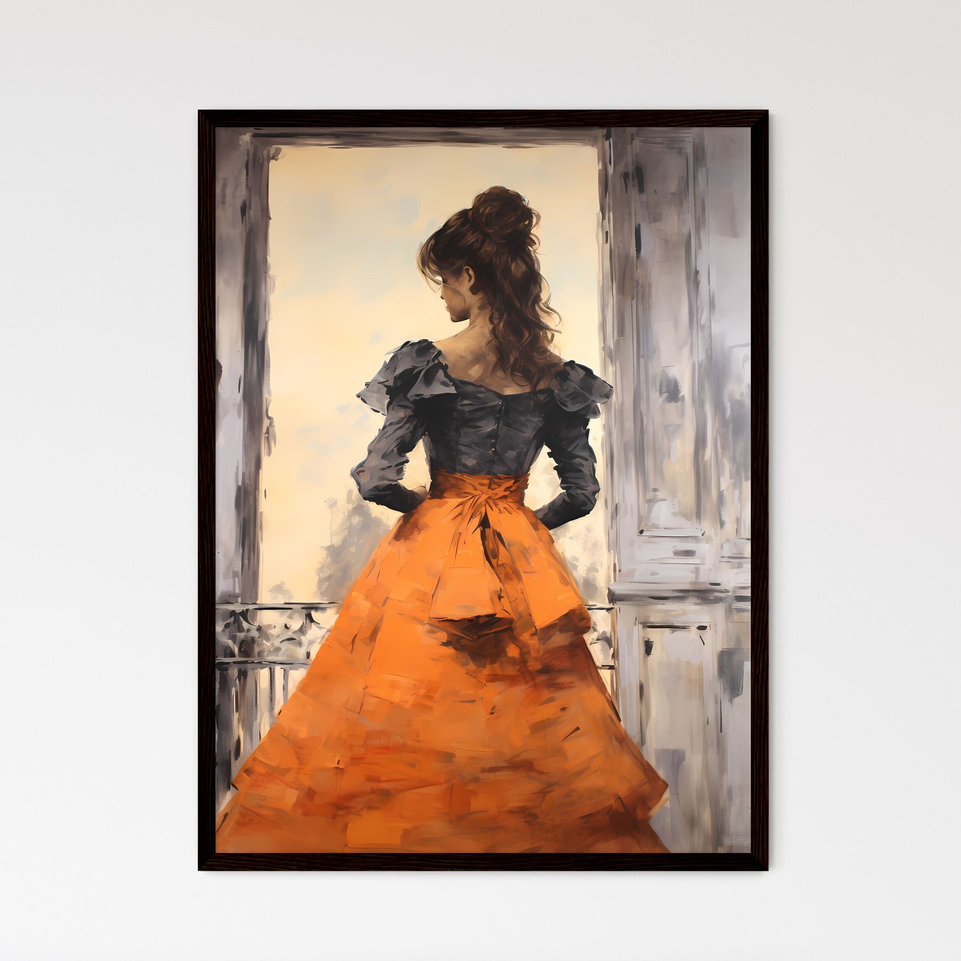 A Poster of rear view of woman with a victor - Framed Art Print