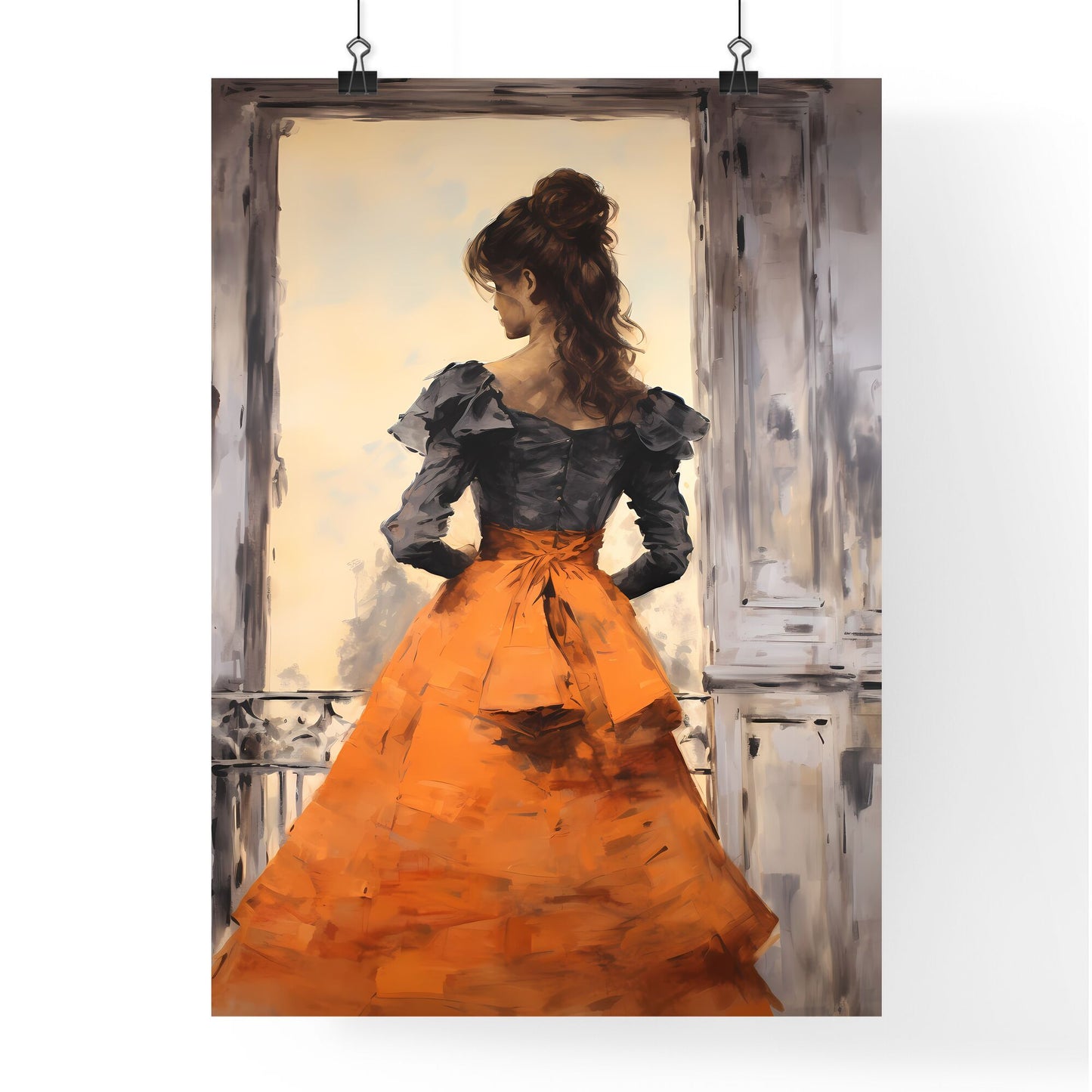 A Poster of rear view of woman with a victorian dress - A Woman In A Dress Default Title