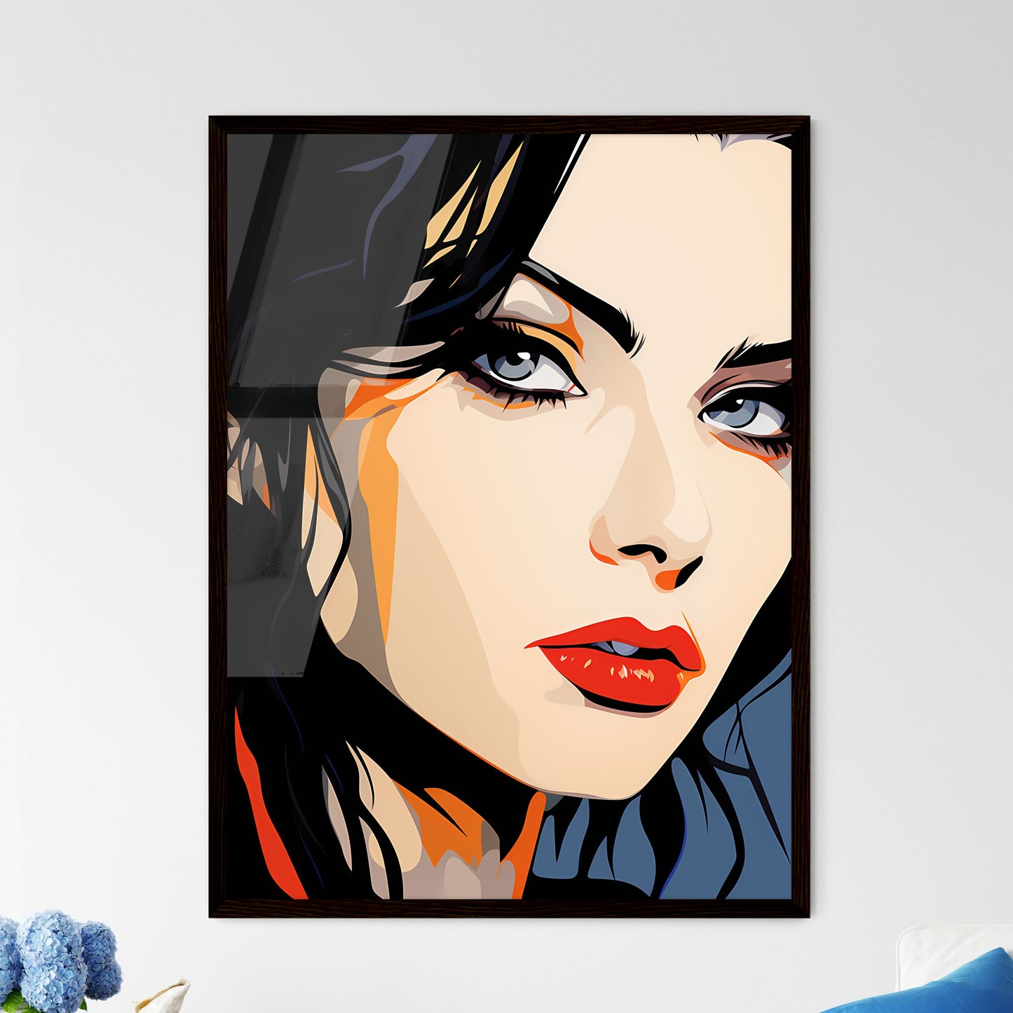 A Poster of Illustration - A Woman With Long Black Hair And Red Lipstick Default Title