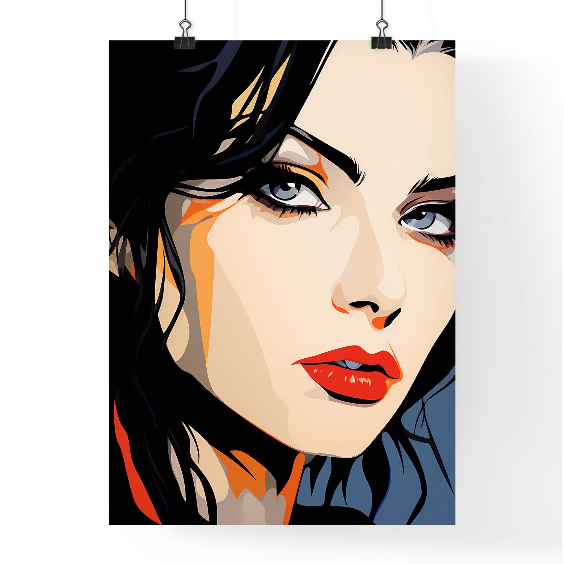 A Poster of Illustration - A Woman With Long Black Hair And Red Lipstick Default Title