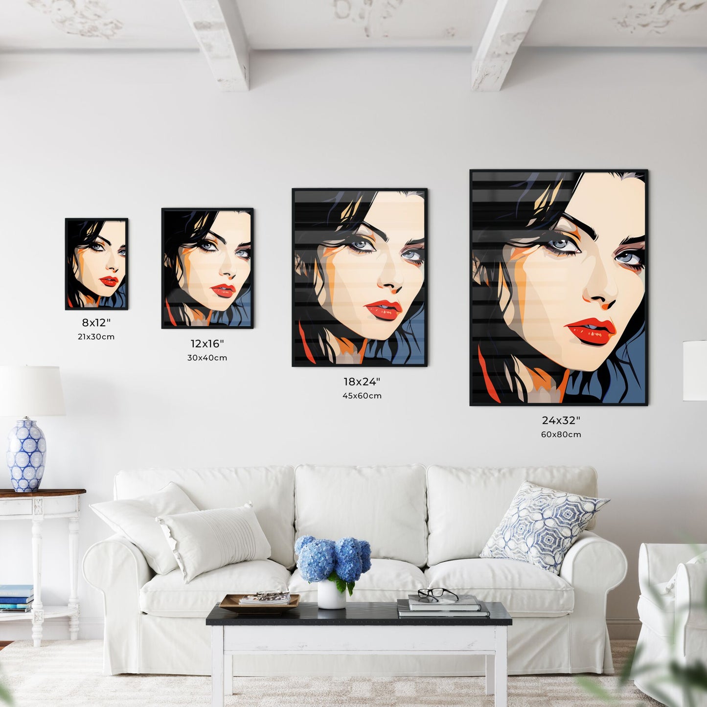 A Poster of Illustration - A Woman With Long Black Hair And Red Lipstick Default Title