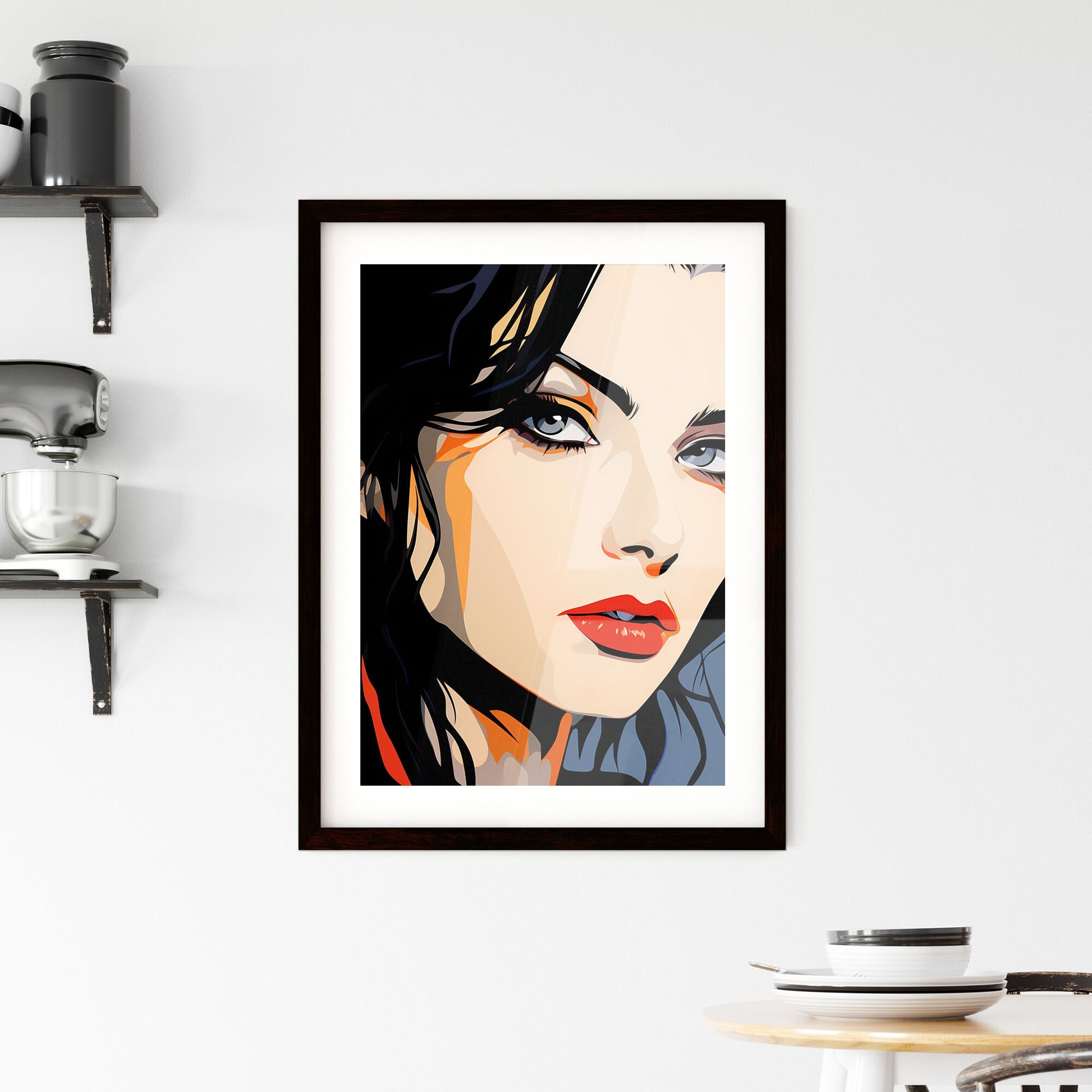 A Poster of Illustration - A Woman With Long Black Hair And Red Lipstick Default Title