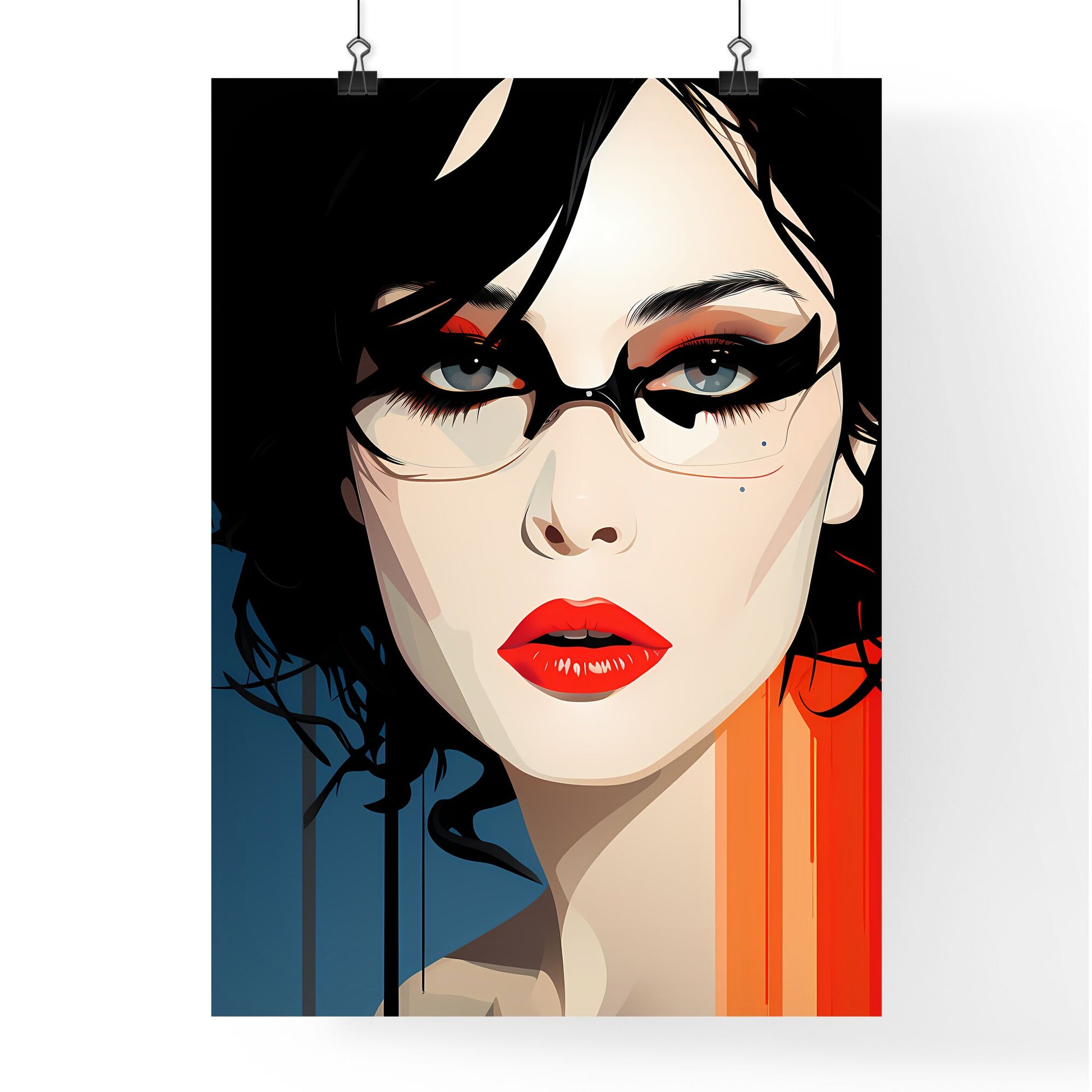 A Poster of Illustration - A Woman With Black Hair And Red Lips Default Title