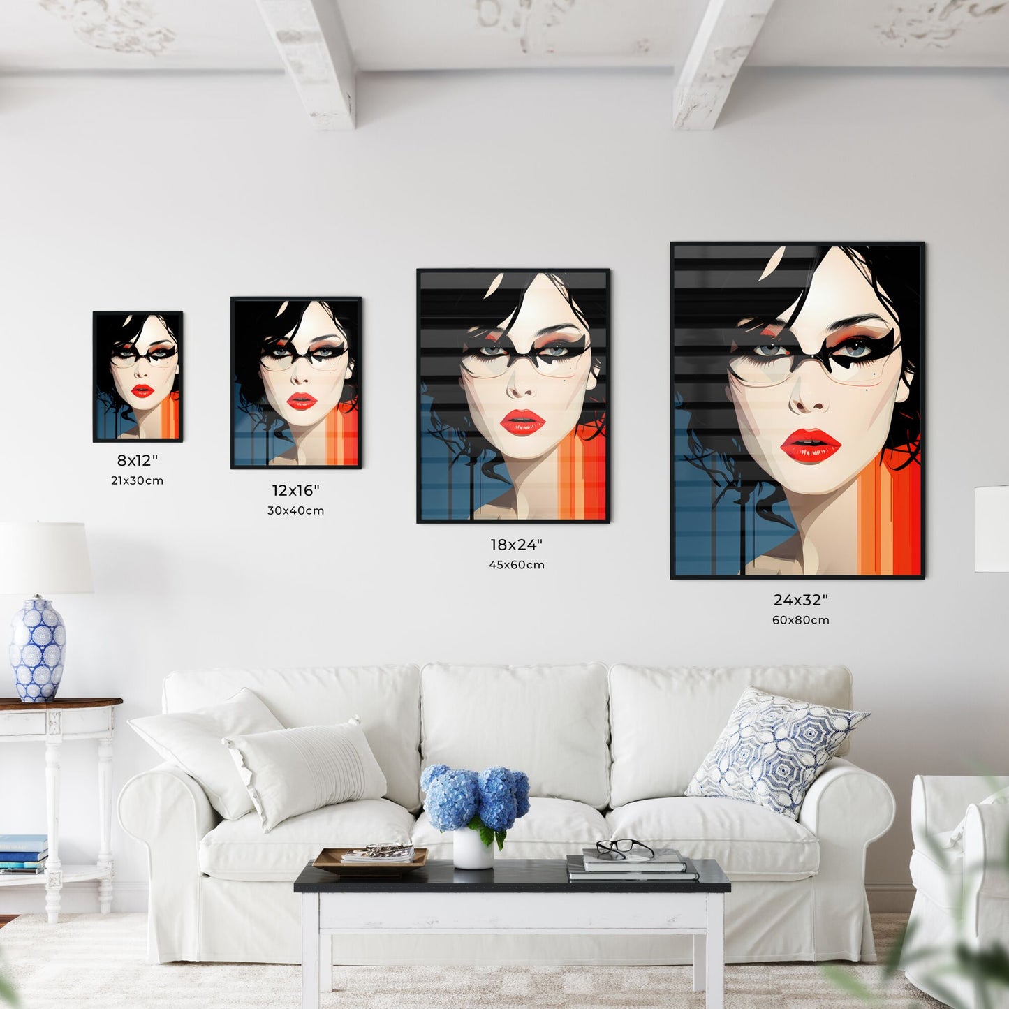 A Poster of Illustration - A Woman With Black Hair And Red Lips Default Title