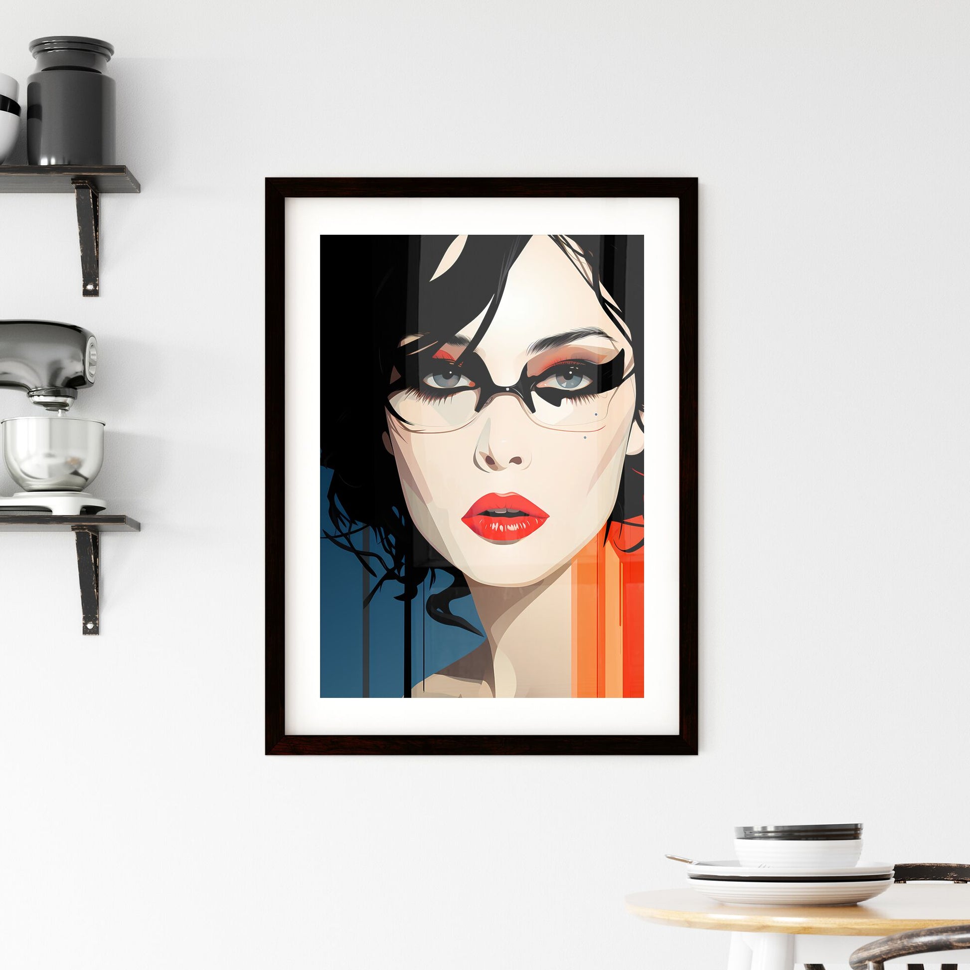 A Poster of Illustration - A Woman With Black Hair And Red Lips Default Title