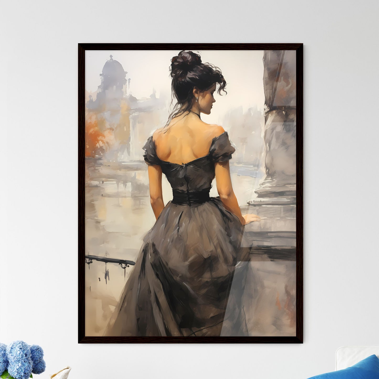 A Poster of rear view of woman with a victor - Framed Art Print