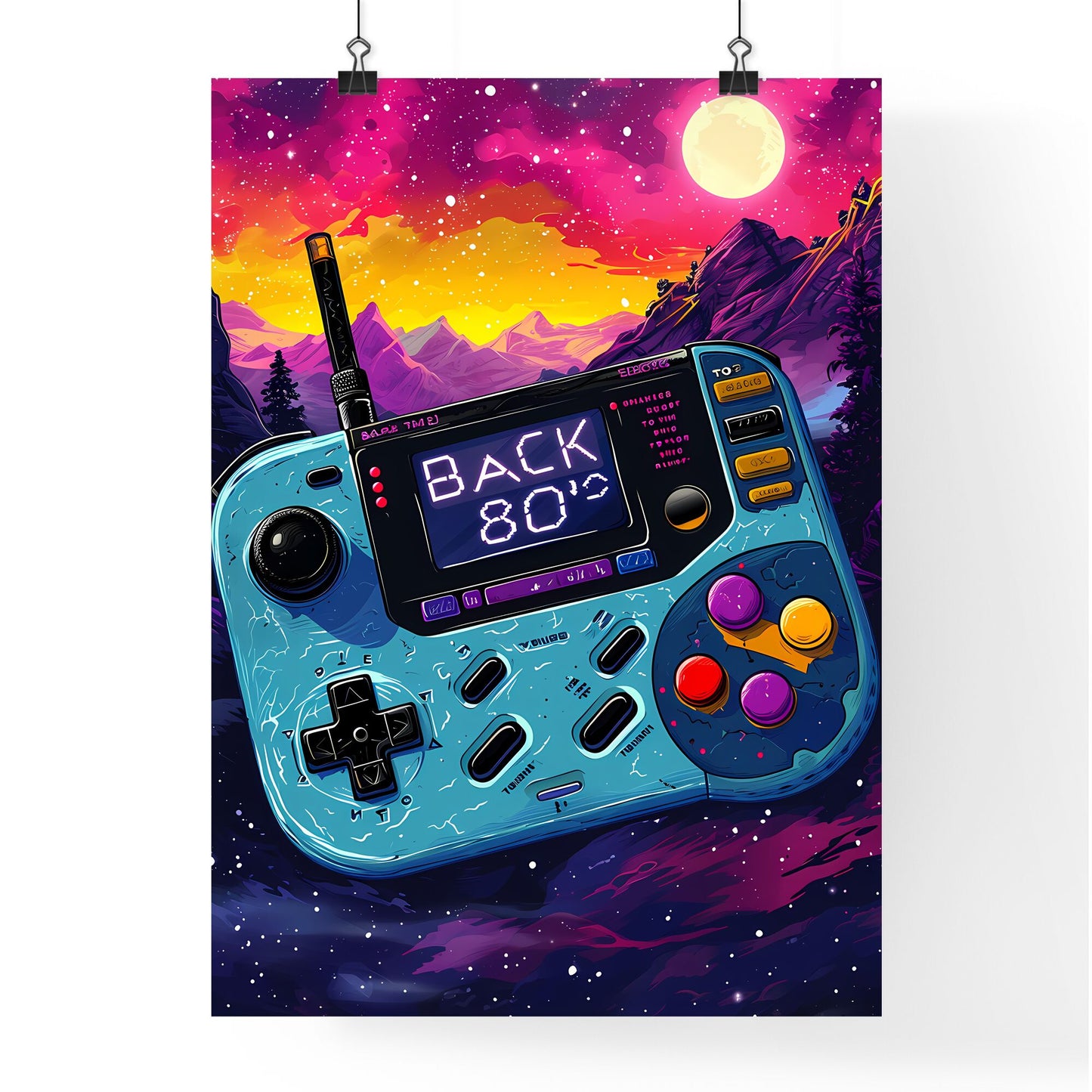 A Poster of 'back to the 80s'in a colorful background - A Video Game Controller In The Sky Default Title
