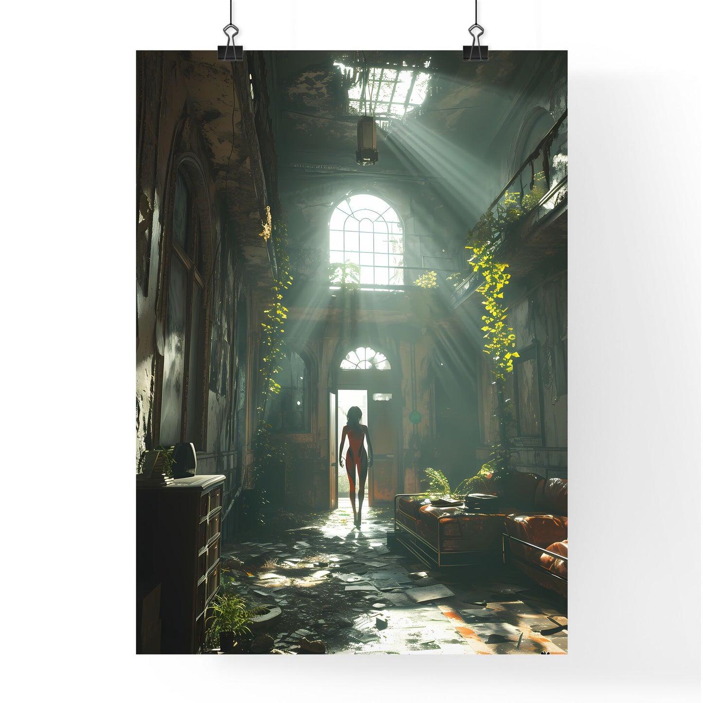 A Poster of the comic book character Vampirella - A Woman Walking In A Hallway With Sunlight Shining Through The Windows Default Title
