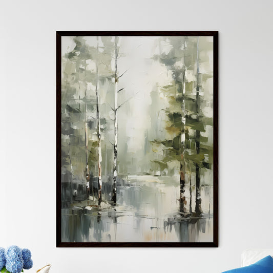 A Poster of a painting of green forest trees - A Painting Of Trees In Water Default Title